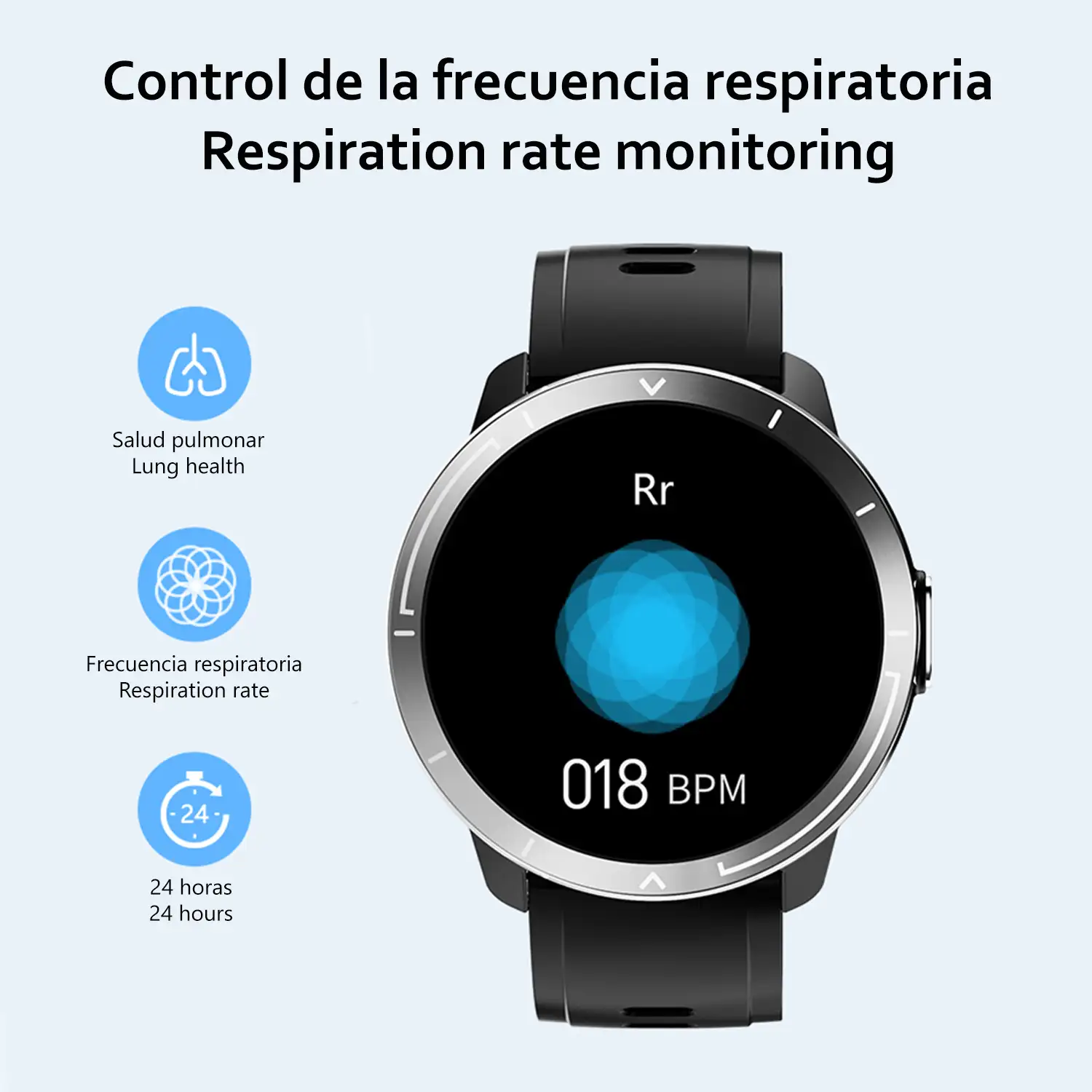 Smartwatch M18 Plus. Pulsera de cuero y silicona. Con termómetro corporal, frecuencia respiratoria, tensión y O2 en sangre. Modo multideportivo.