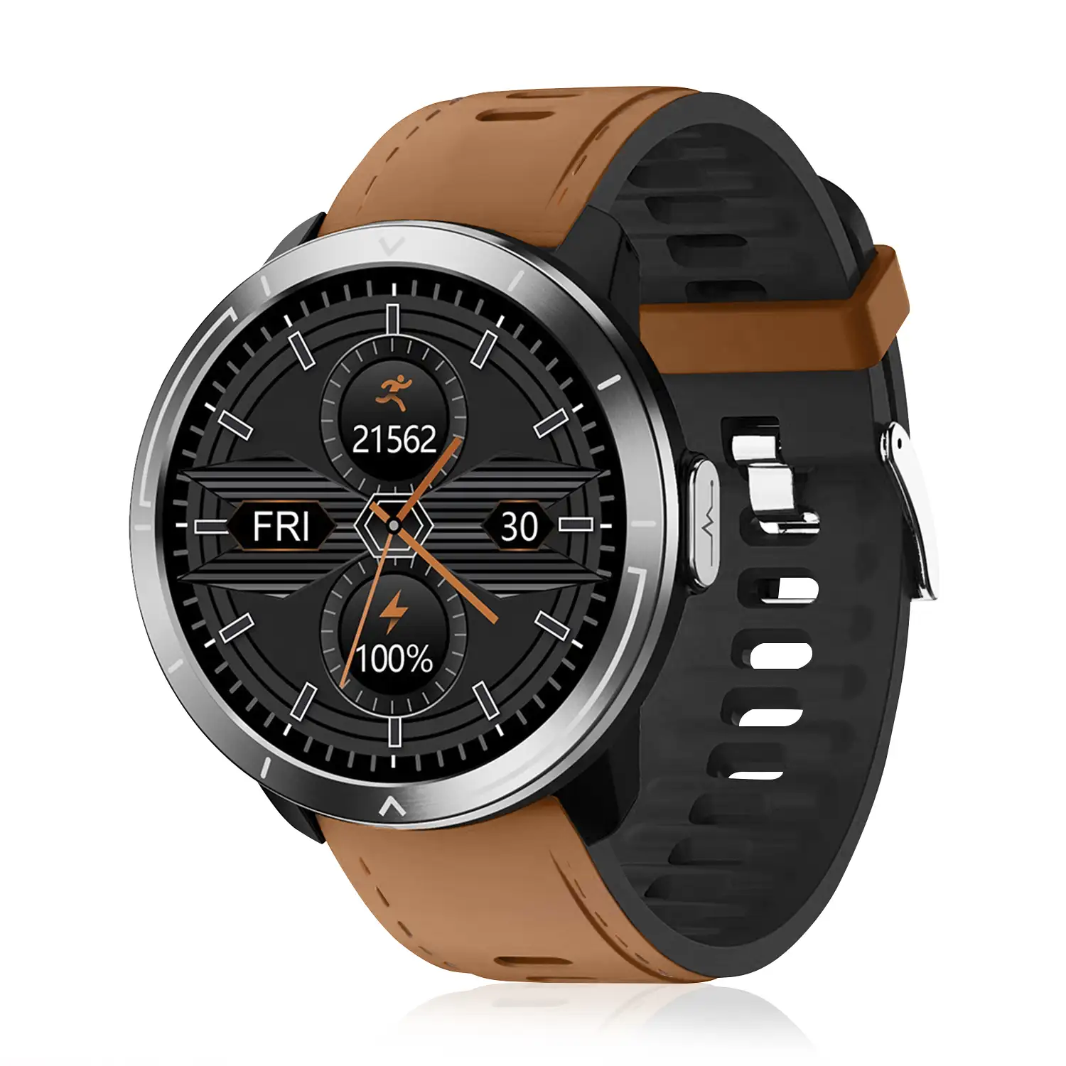 Smartwatch M18 Plus. Pulsera de cuero y silicona. Con termómetro corporal, frecuencia respiratoria, tensión y O2 en sangre. Modo multideportivo.