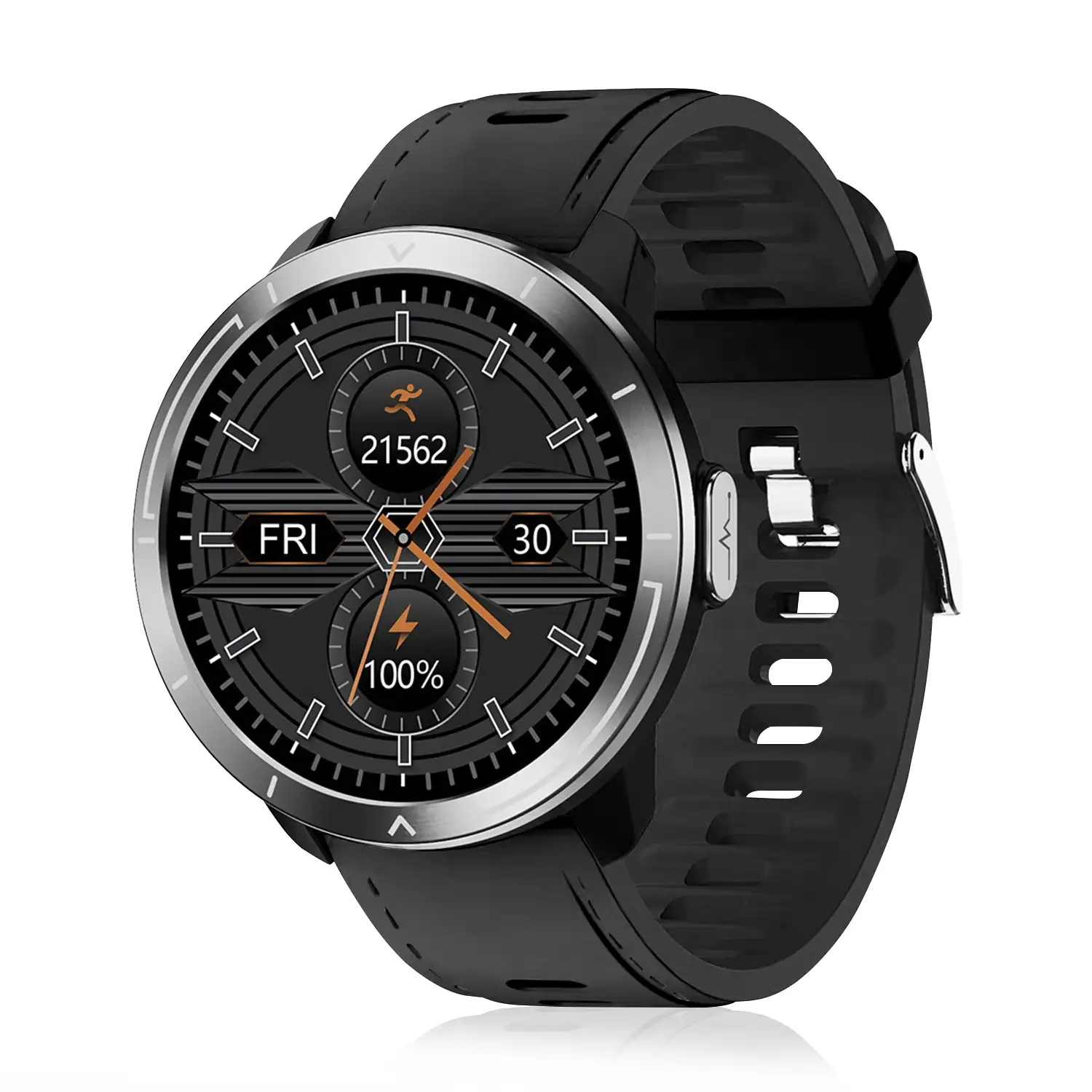 Smartwatch M18 Plus. Pulsera de cuero y silicona. Con termómetro corporal, frecuencia respiratoria, tensión y O2 en sangre. Modo multideportivo.