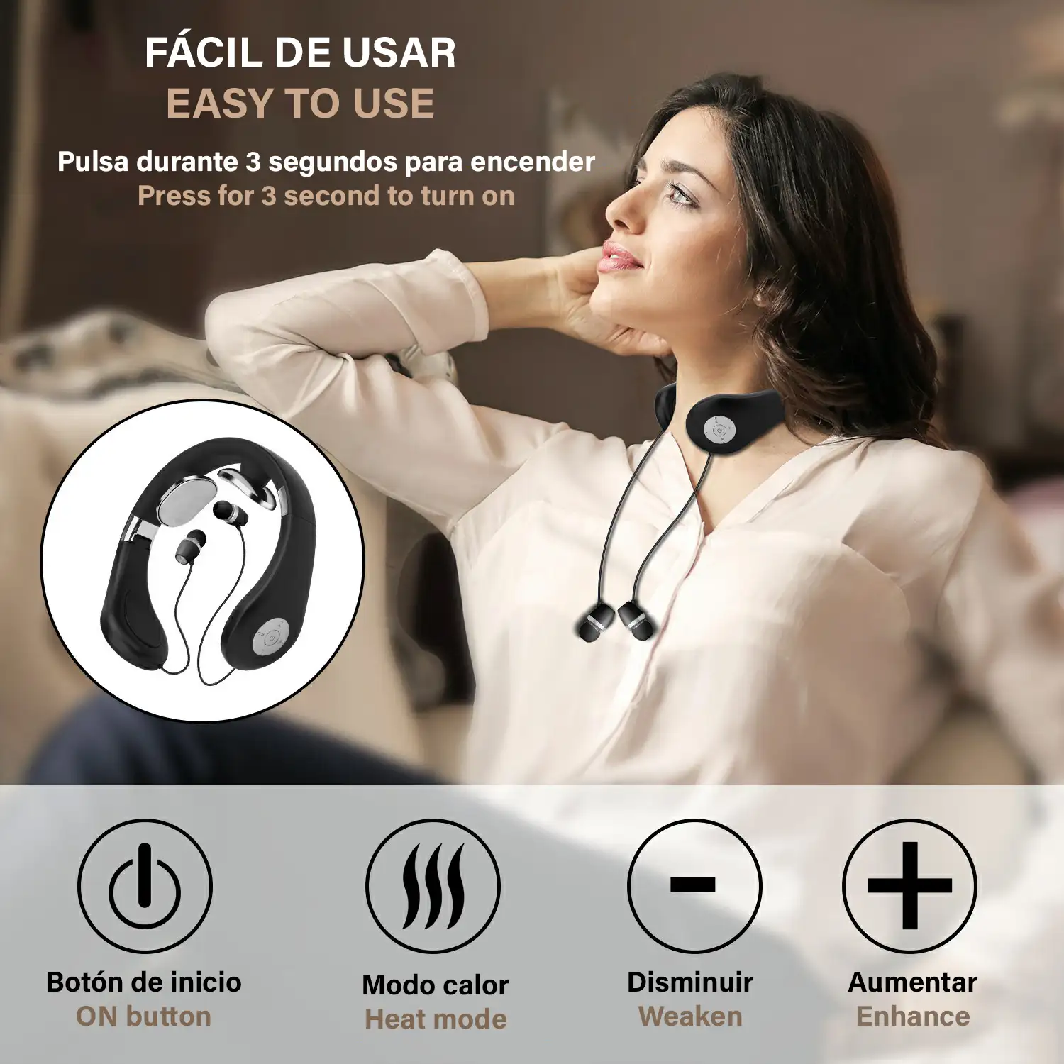 Masajeador de cuello inteligente con auriculares Bluetooth 5.0.