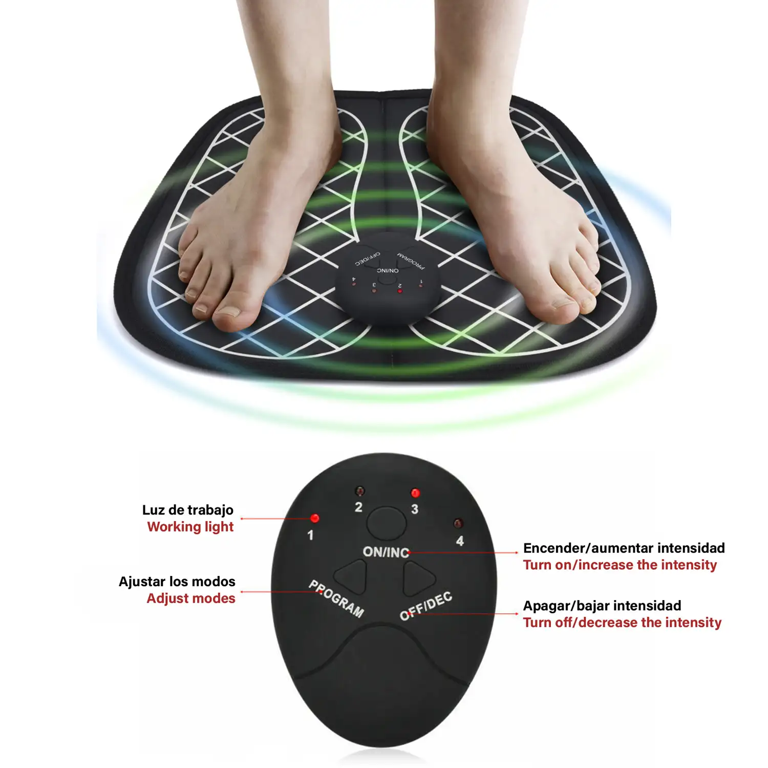 Estimulador de pies portátil EMS. Masajeador para mejorar la circulación de pies.