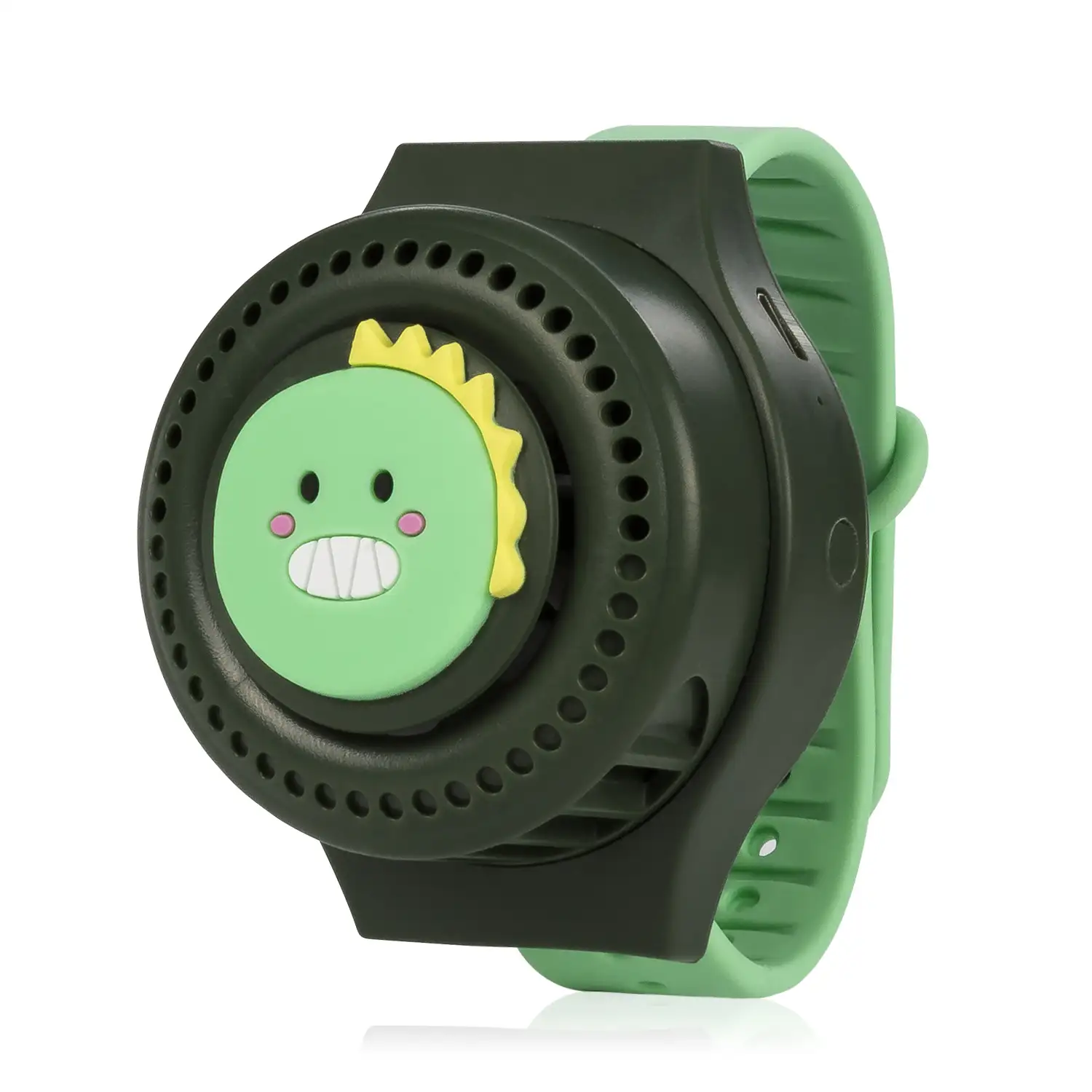 Reloj ventilador portátil con batería de 300mAh. Diseño dinosaurio. 3 velocidades.