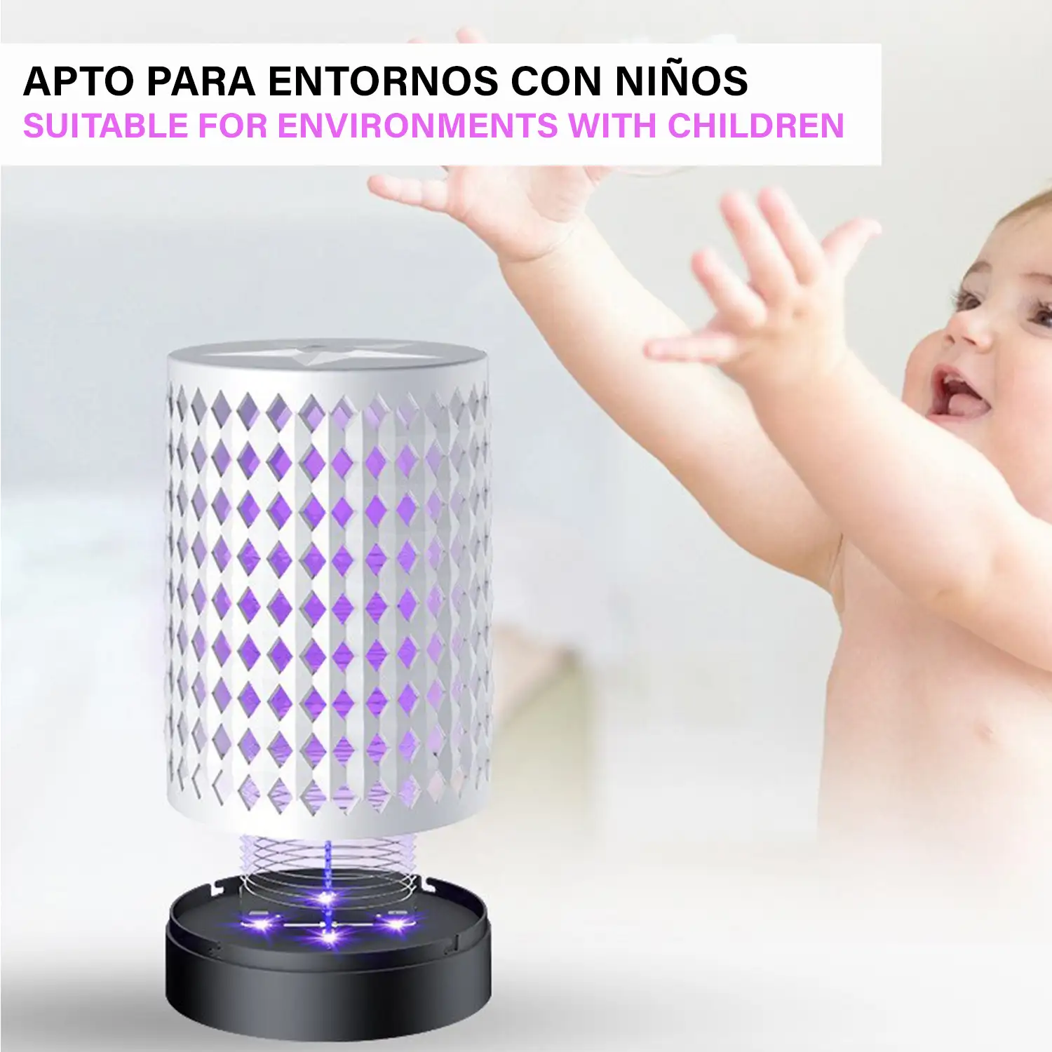 Atrapa mosquitos eléctrico, con luz led. Mata mosquitos por descarga eléctrica. Maya externa de seguridad.