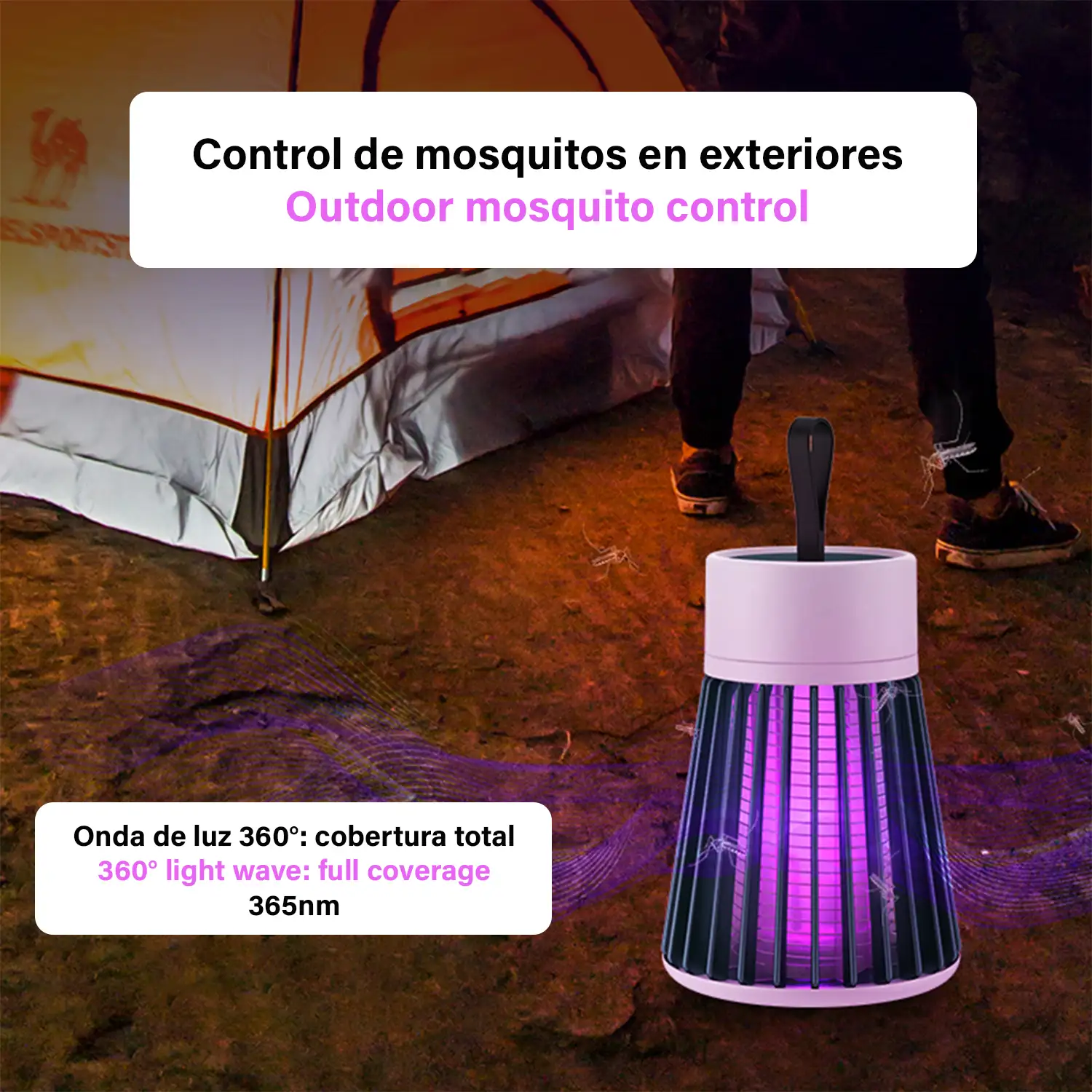 Atrapa mosquitos eléctrico BG-002 portátil con batería. Luz de 365 NM para atrapar mosquitos.