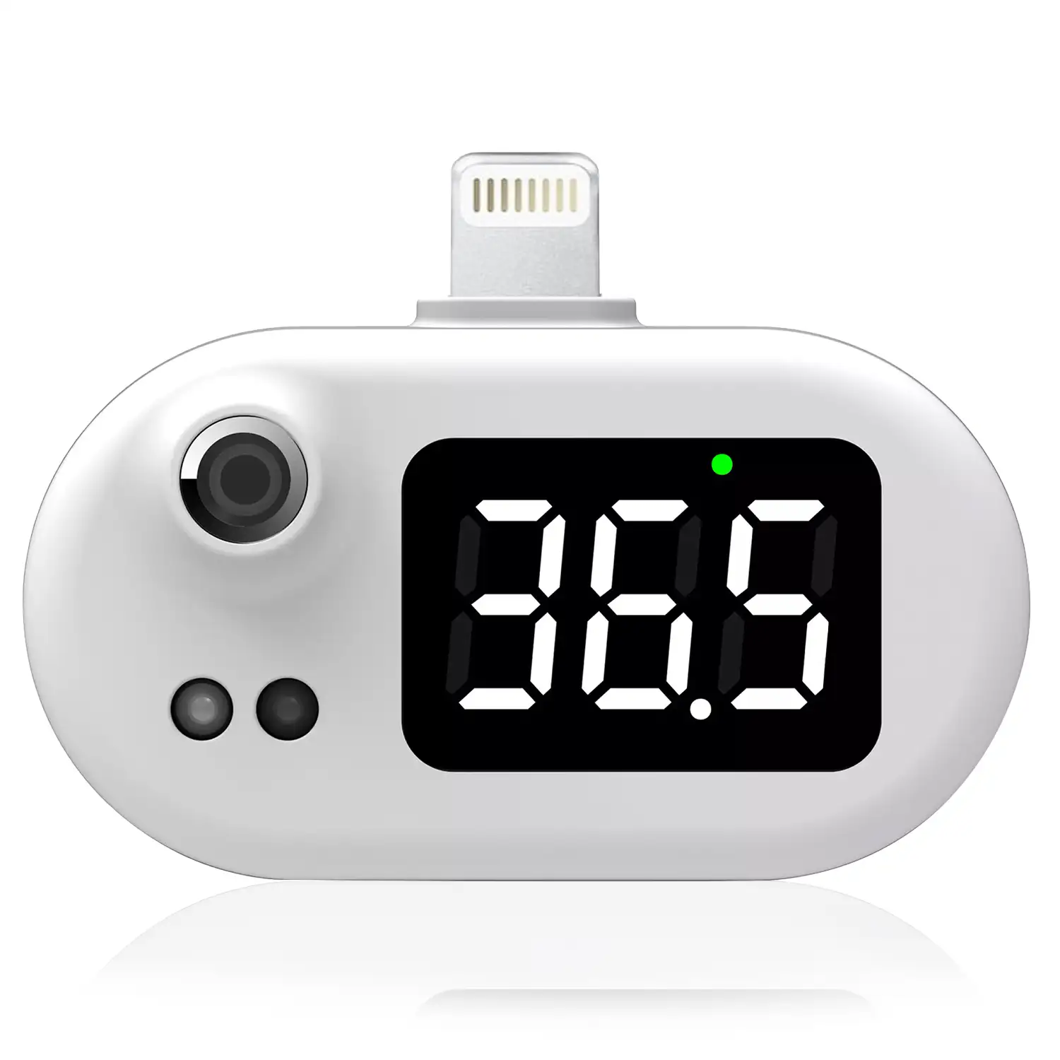 Mini termómetro infrarrojo portátil sin contacto para iOS, conexión a tu móvil o tablet.