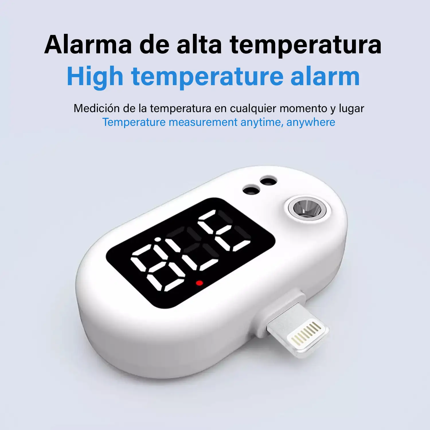 Mini termómetro infrarrojo portátil sin contacto para iOS, conexión a tu móvil o tablet.