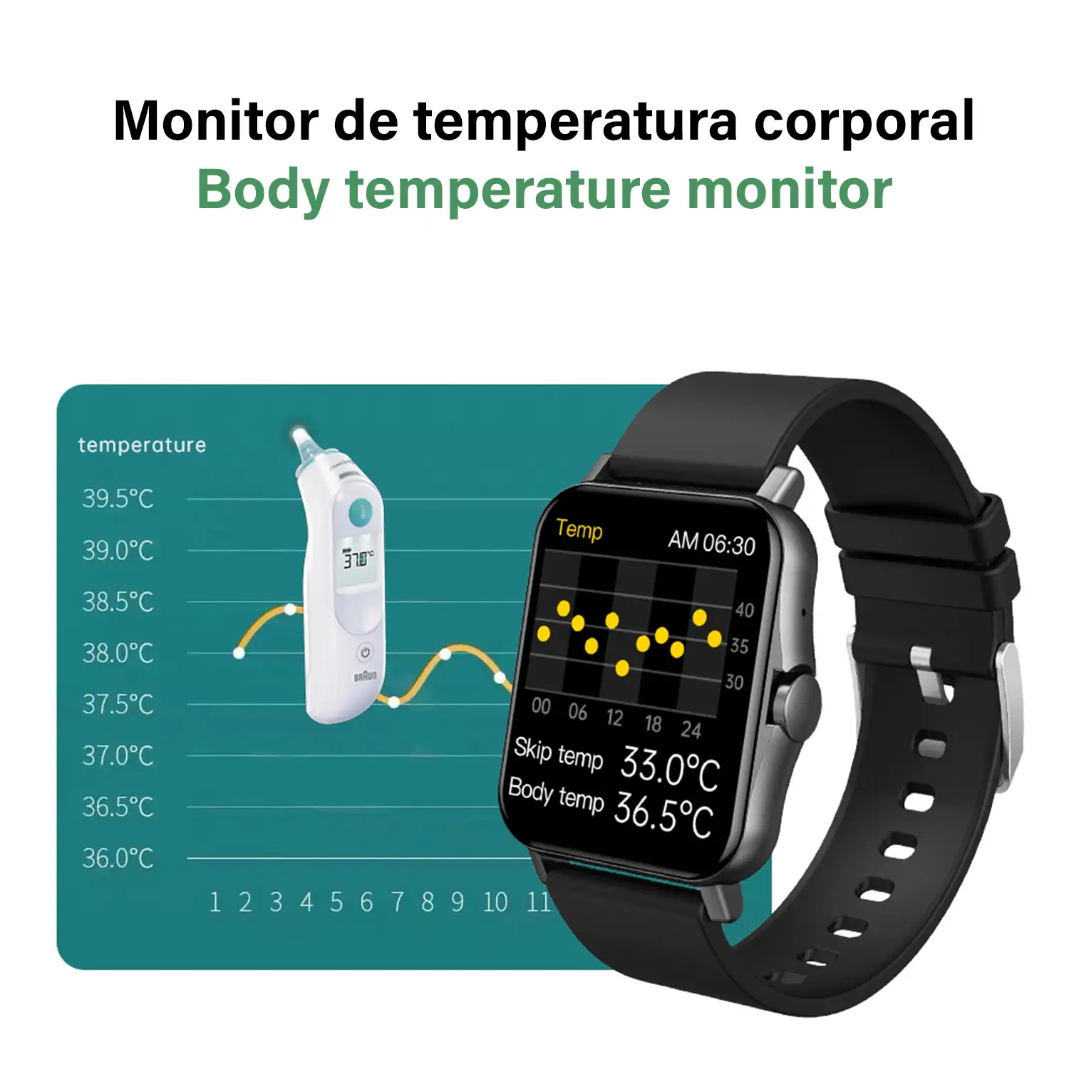 Smartwatch ZW23 con termómetro corporal, tensión y O2 en sangre. Incluye 15 modos deportivos.