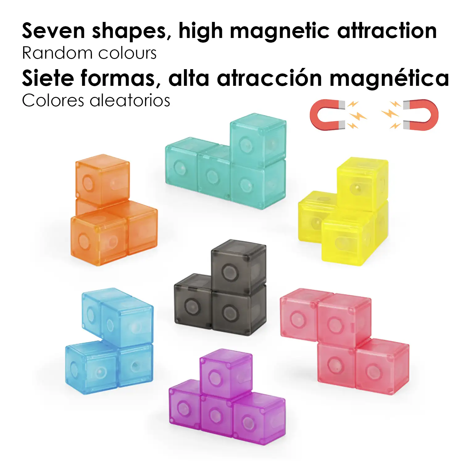 Cubo Magnético 3D Twist. Puzzle en 3 dimensiones, desafios con varios niveles de dificultad. 7 piezas 3D.