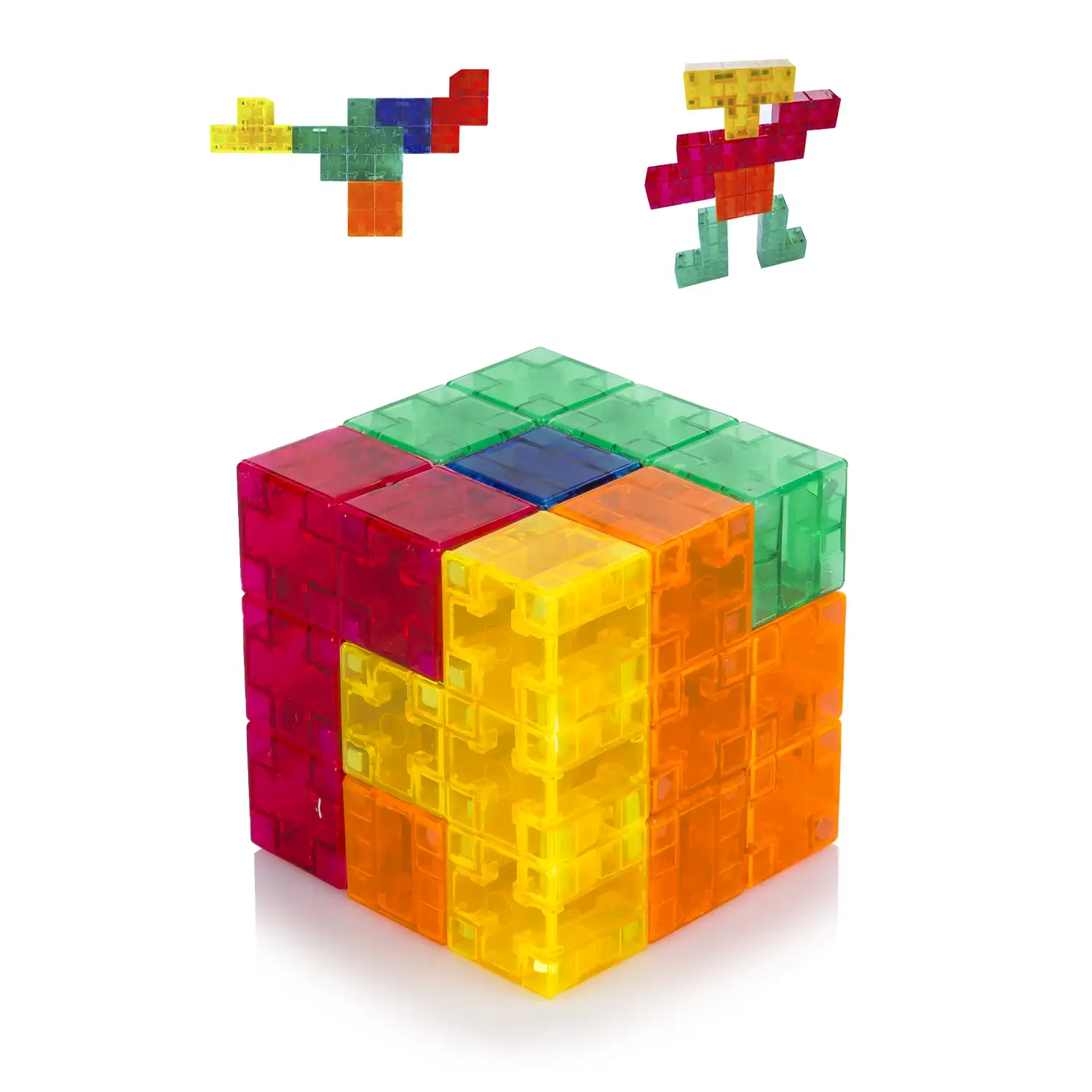 Bloques de construcción magnéticos 3D multicolor, juego de inteligencia y habilidad. Nivel fácil, 7 piezas.