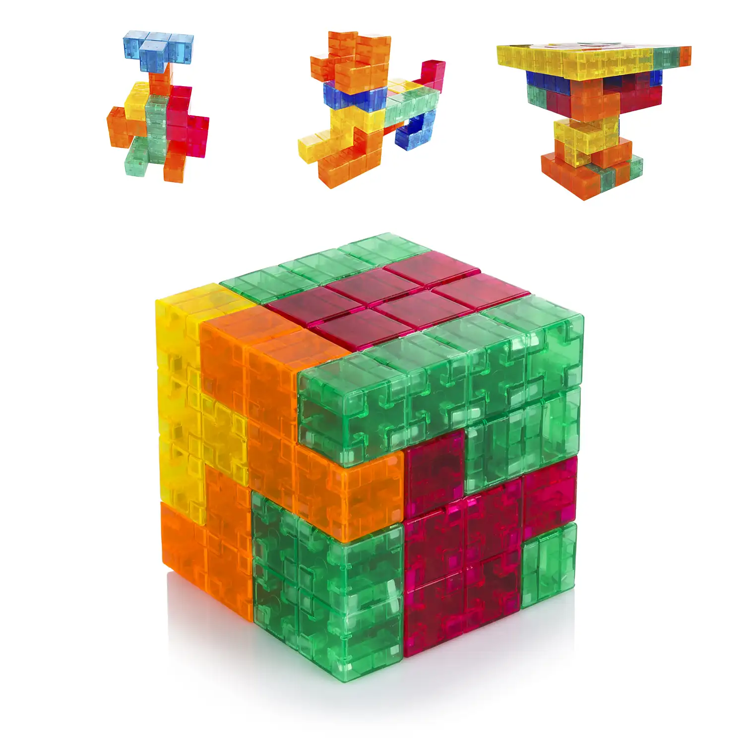 Bloques de construcción magnéticos 3D multicolor, juego de inteligencia y habilidad. 40 desafíos varios niveles de dificultad, 33 piezas.