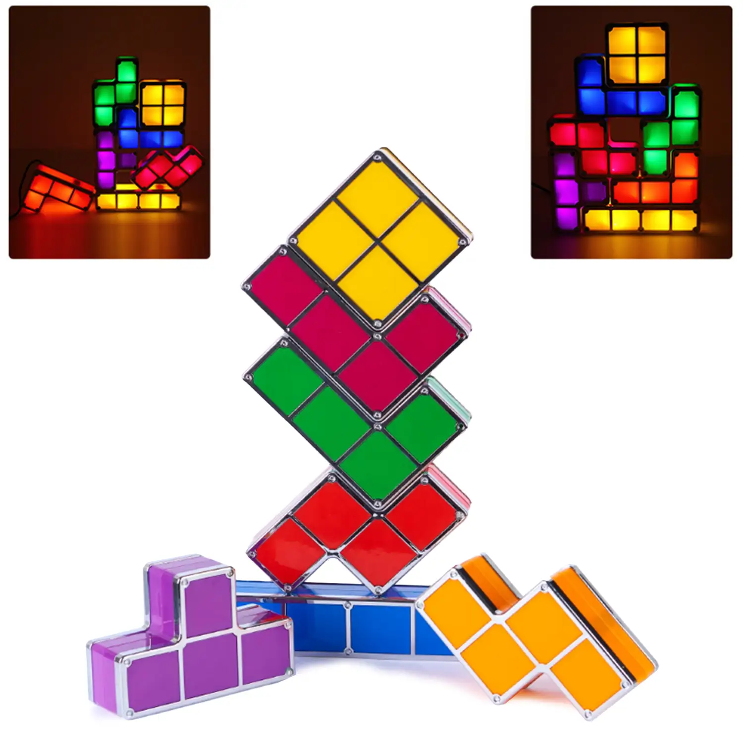 Lámpara retro Tetris LED multicolor. Junta las piezas y se iluminarán, crea formas libremente.