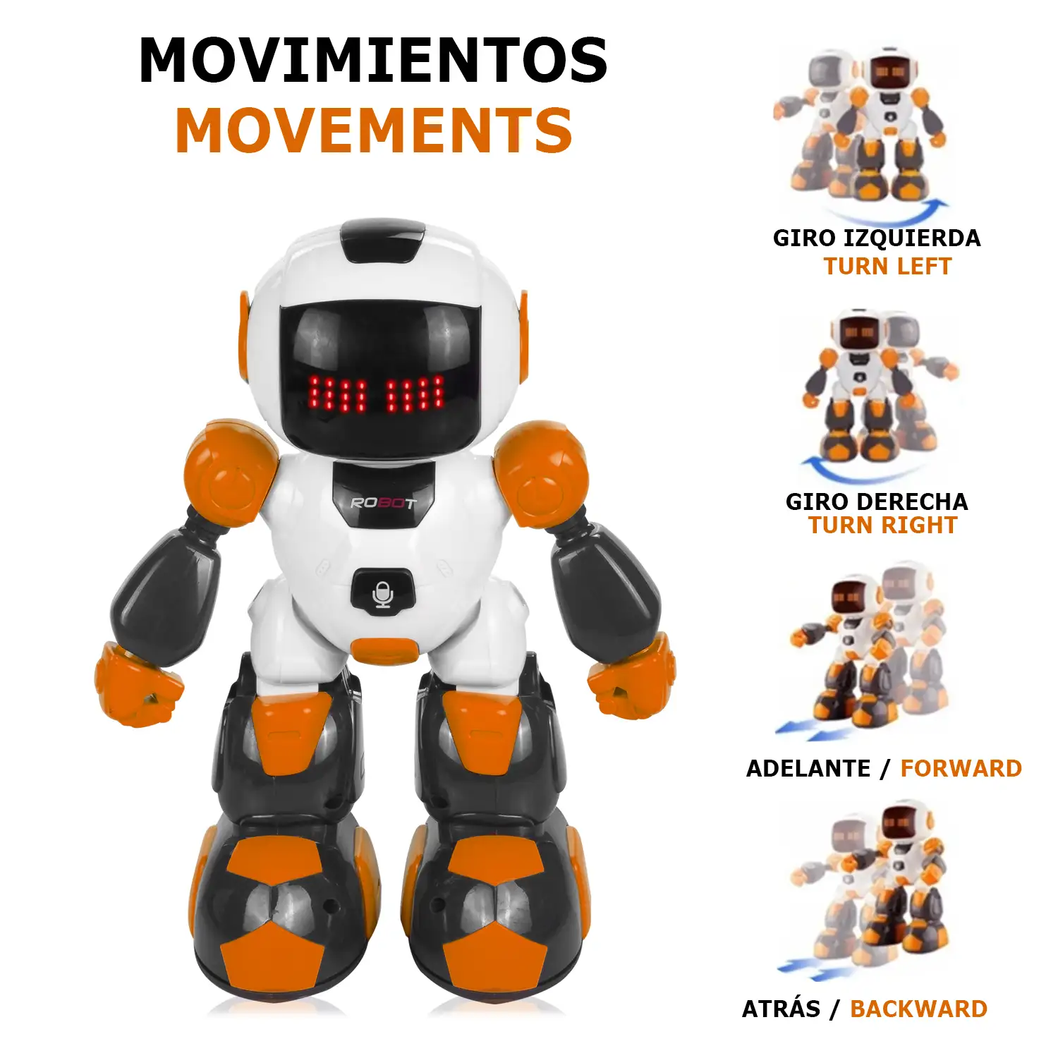 Mini Robot por control remoto. Mando a distancia infrarrojo pulsera. Funciones programables. Modos automáticos: baila, cuenta historias, música.