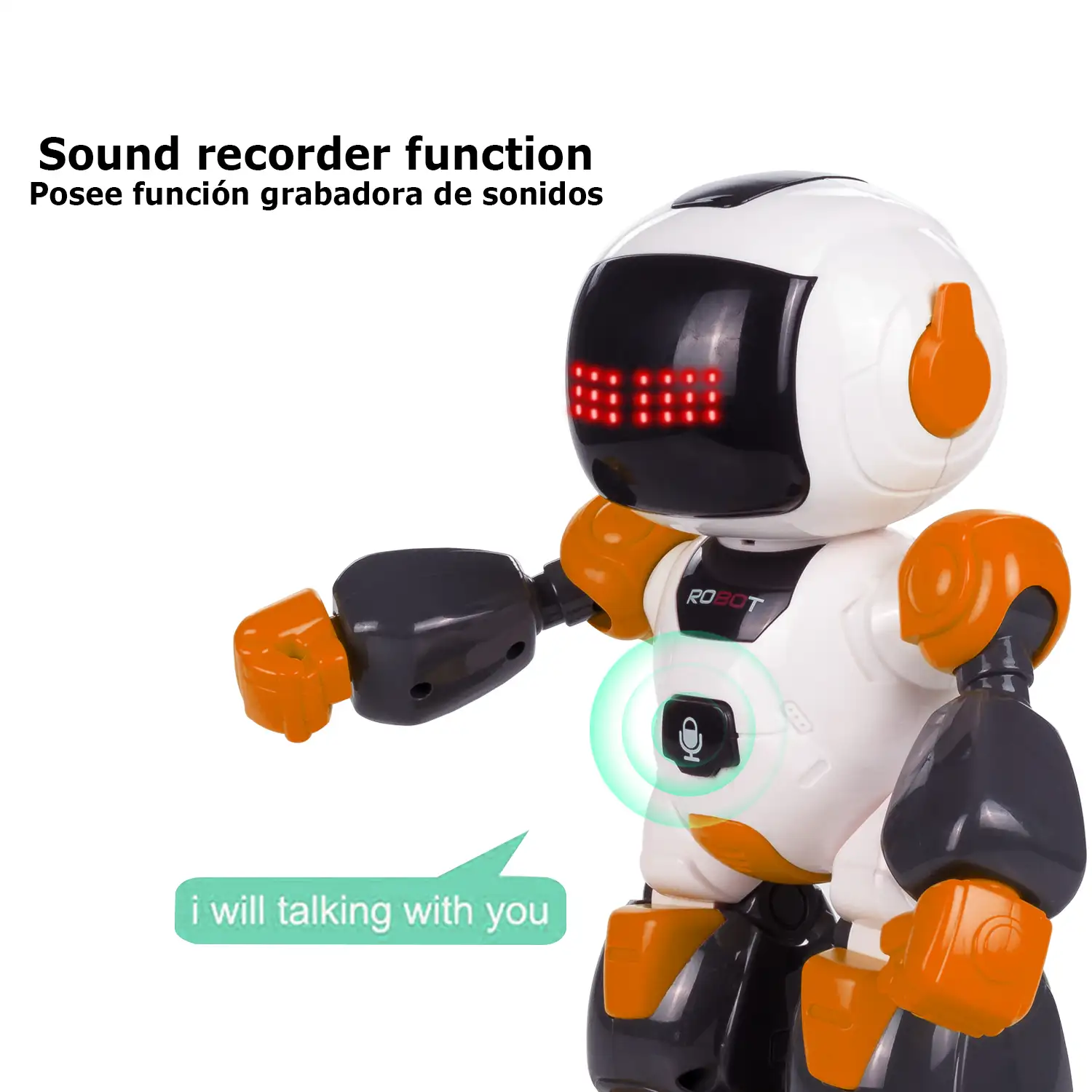 Mini Robot por control remoto. Mando a distancia infrarrojo pulsera. Funciones programables. Modos automáticos: baila, cuenta historias, música.