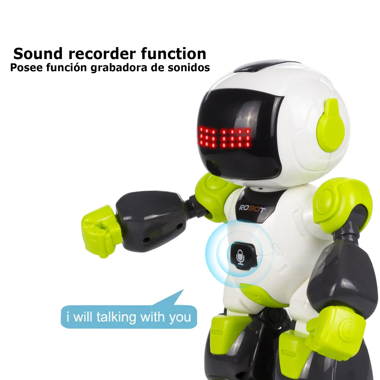 Mini Robot por control remoto. Mando a distancia infrarrojo pulsera. Funciones programables. Modos automáticos: baila, cuenta historias, música.