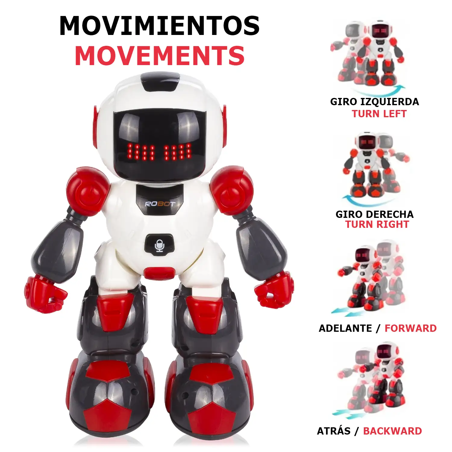 Mini Robot por control remoto. Mando a distancia infrarrojo pulsera. Funciones programables. Modos automáticos: baila, cuenta historias, música.