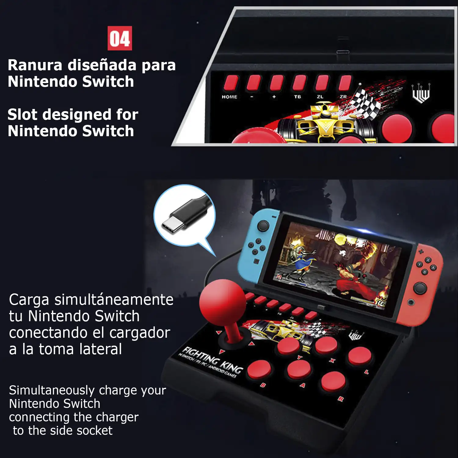 Joystick NS-007 gaming arcade de control para Nintendo Switch, PS3, PC y Android TV.