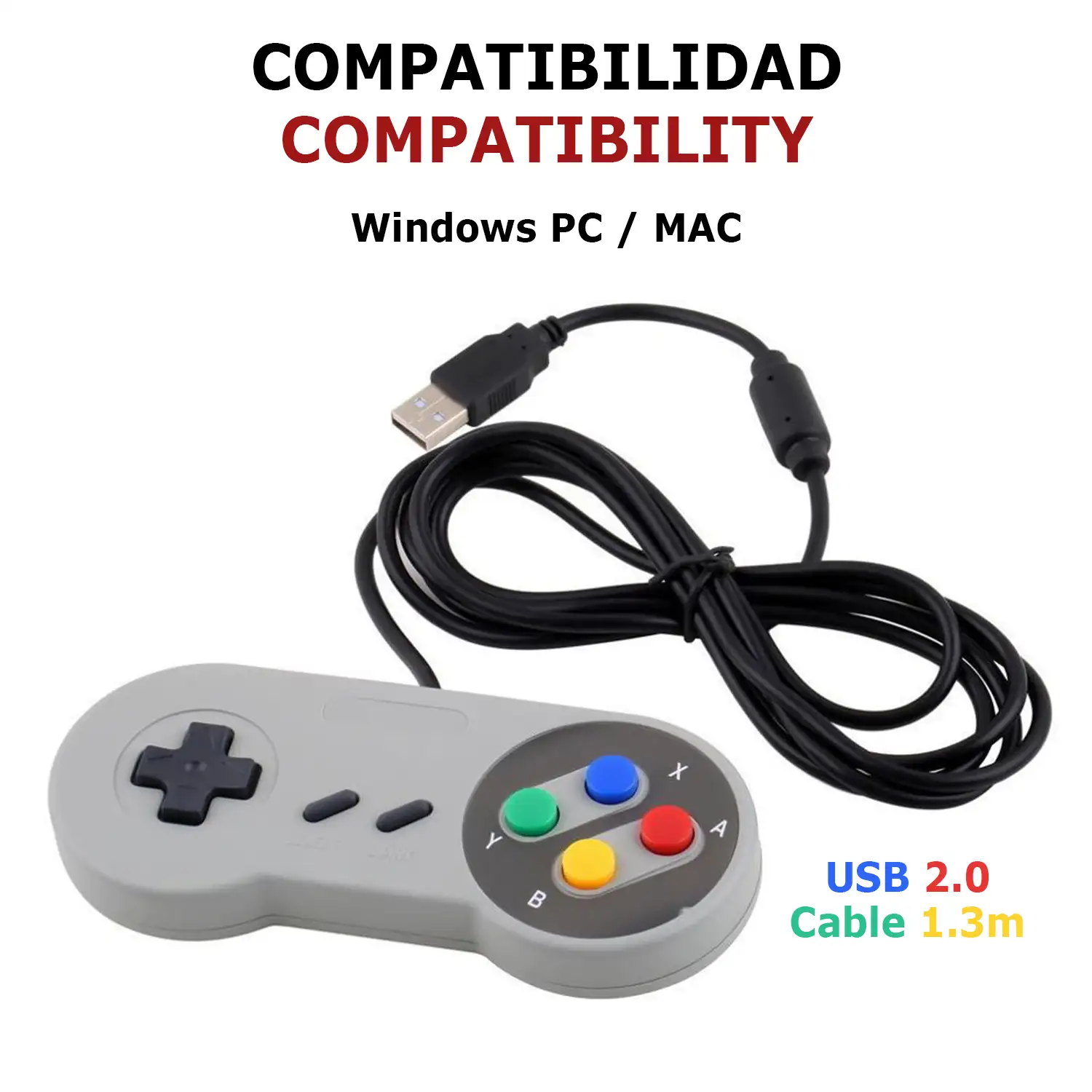 Mando retro clásico USB, compatible con PC y Mac.