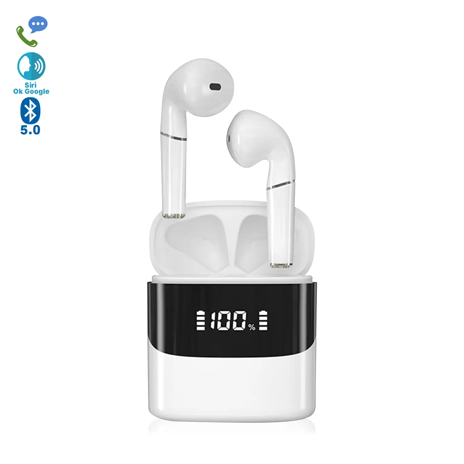 Auriculares TWS IQD757 Bluetooth 5.0, controles táctiles. Base de carga 300mAh con pantalla.