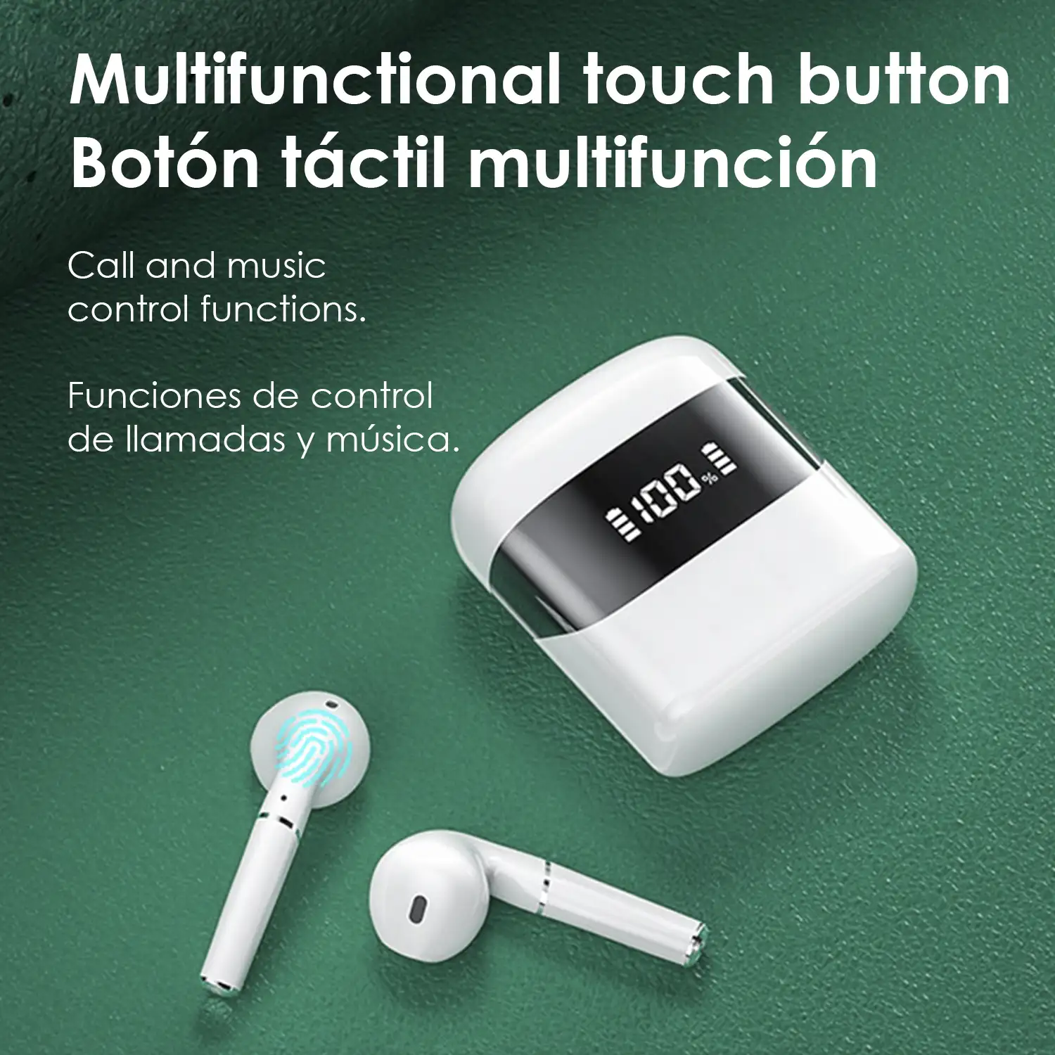 Auriculares TWS IQD757 Bluetooth 5.0, controles táctiles. Base de carga 300mAh con pantalla.