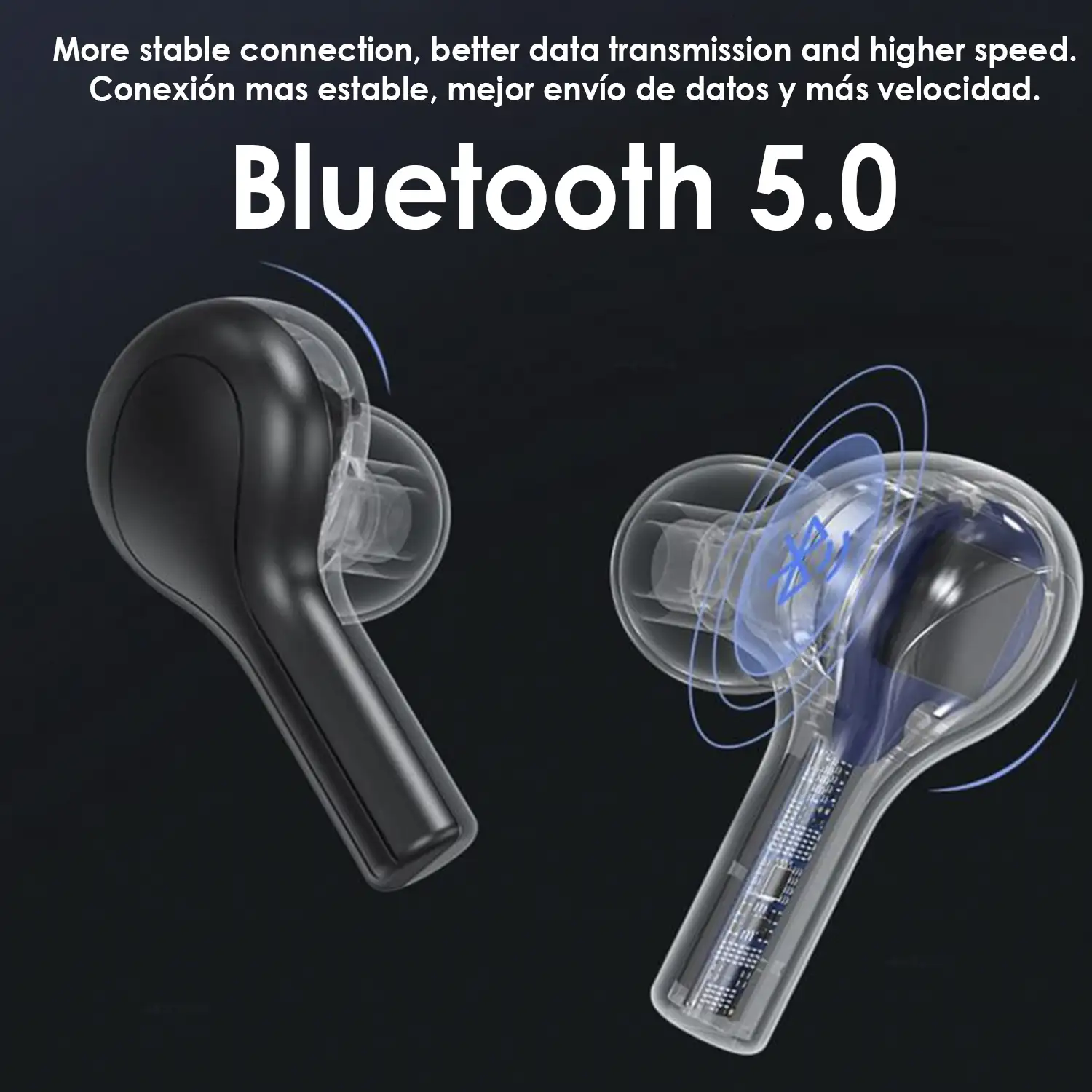 Auriculares TWS BTH-278 Bluetooth 5.0, control táctil. Base de carga con pantalla led, 2000mAh con función powerbank.