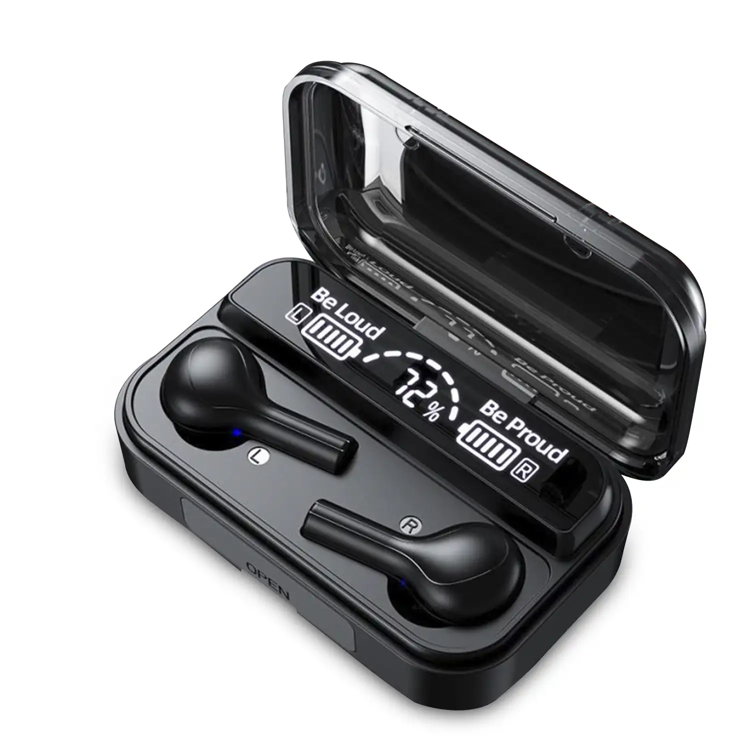 Auriculares TWS BTH-278 Bluetooth 5.0, control táctil. Base de carga con pantalla led, 2000mAh con función powerbank.