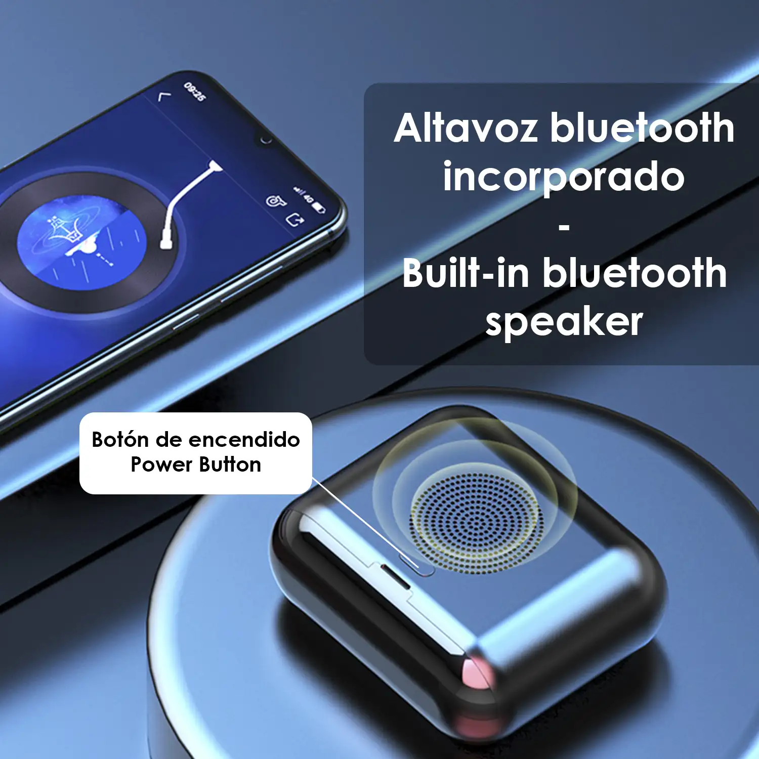 Auriculares TWS F9 Bluetooth 5.0. Base de carga con altavoz de 3W incorporado y función Powerbank, 2000mAh.