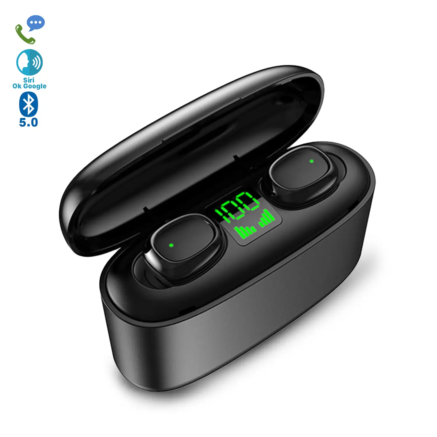 Auriculares TWS G5S Bluetooth 5.0, control táctil. Base de carga con indicador de carga, 2200mAh, función Powerbank.