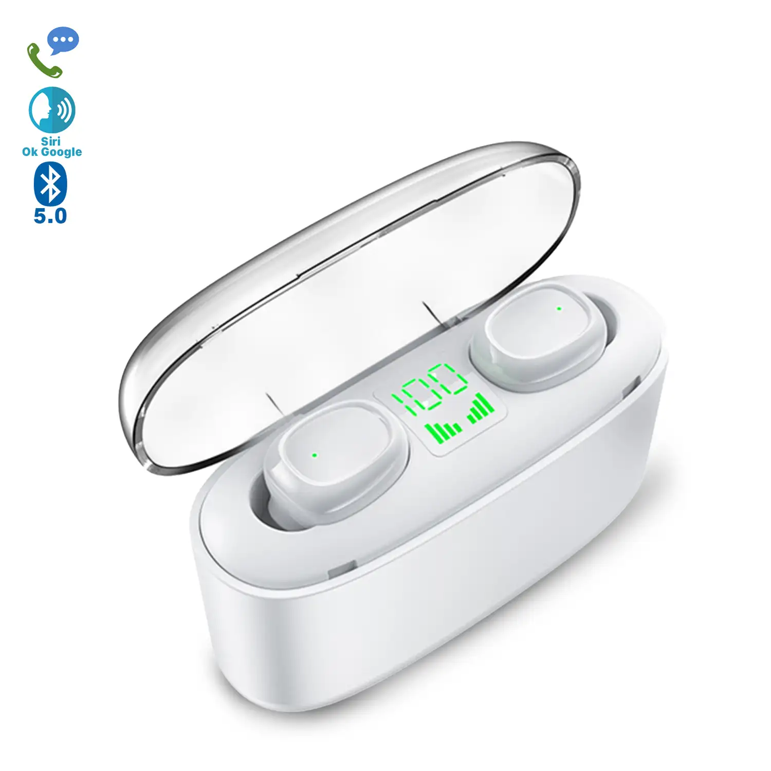 Auriculares TWS G5S Bluetooth 5.0, control táctil. Base de carga con indicador de carga, 2200mAh, función Powerbank.