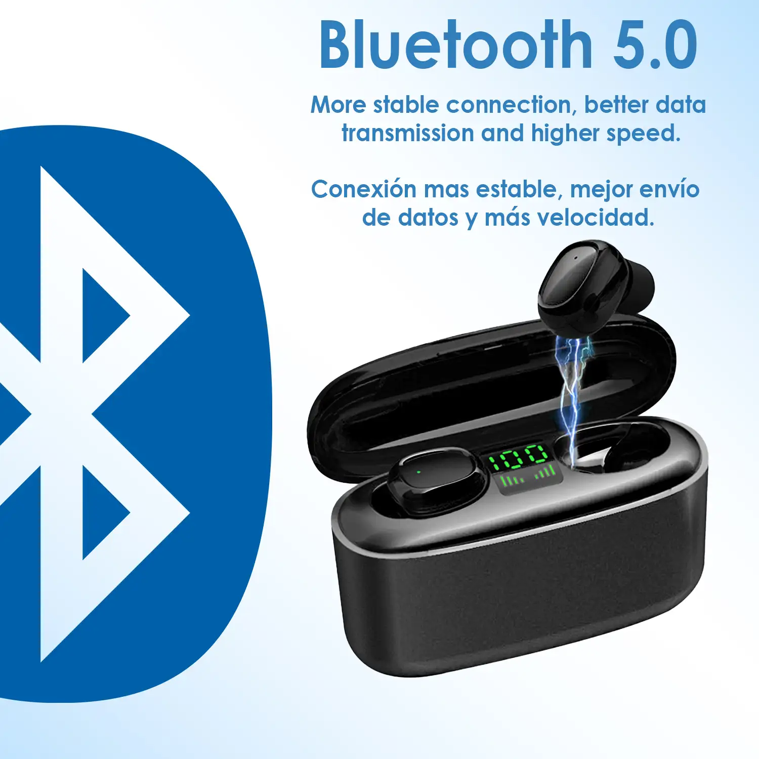Auriculares TWS G5S Bluetooth 5.0, control táctil. Base de carga con indicador de carga, 2200mAh, función Powerbank.
