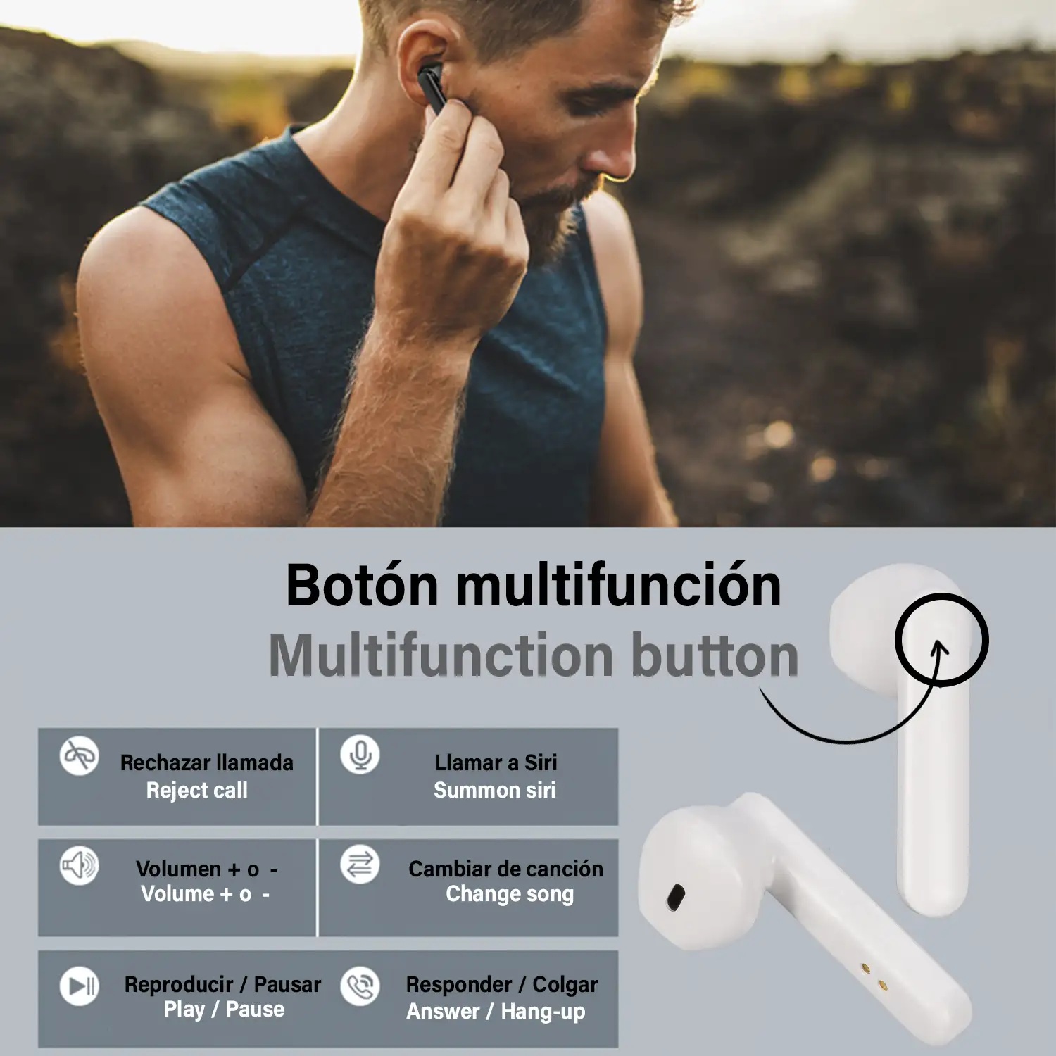 Auriculares TWS L12 Bluetooth 5.1, control táctil. Base de carga con indicador de carga, 200mAh.