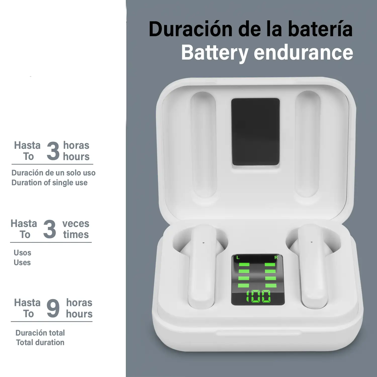 Auriculares TWS L12 Bluetooth 5.1, control táctil. Base de carga con indicador de carga, 200mAh.