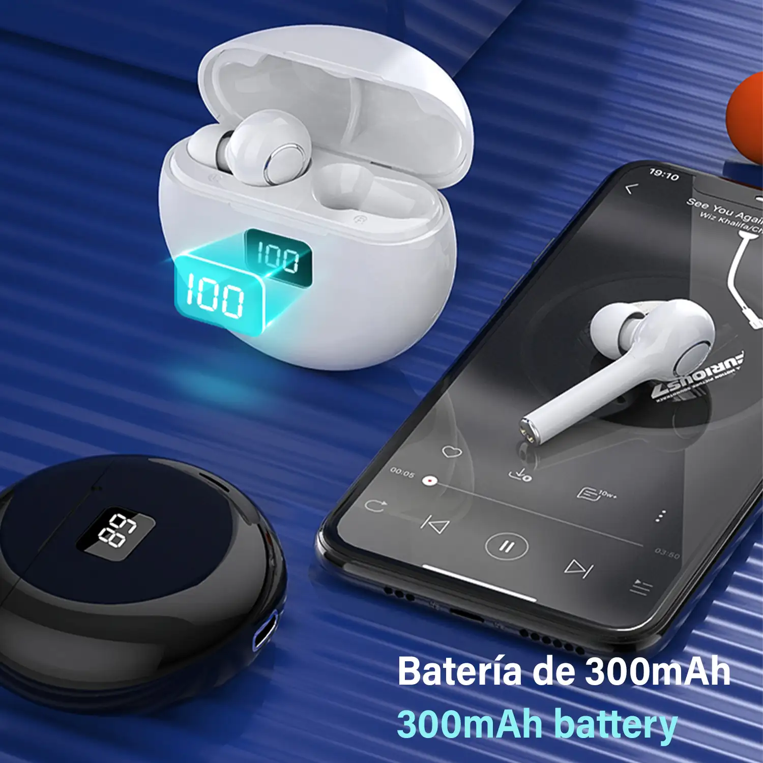 Auriculares TWS TW13 Bluetooth 5.0, táctiles. Base de carga con indicador de carga, 300mAh.