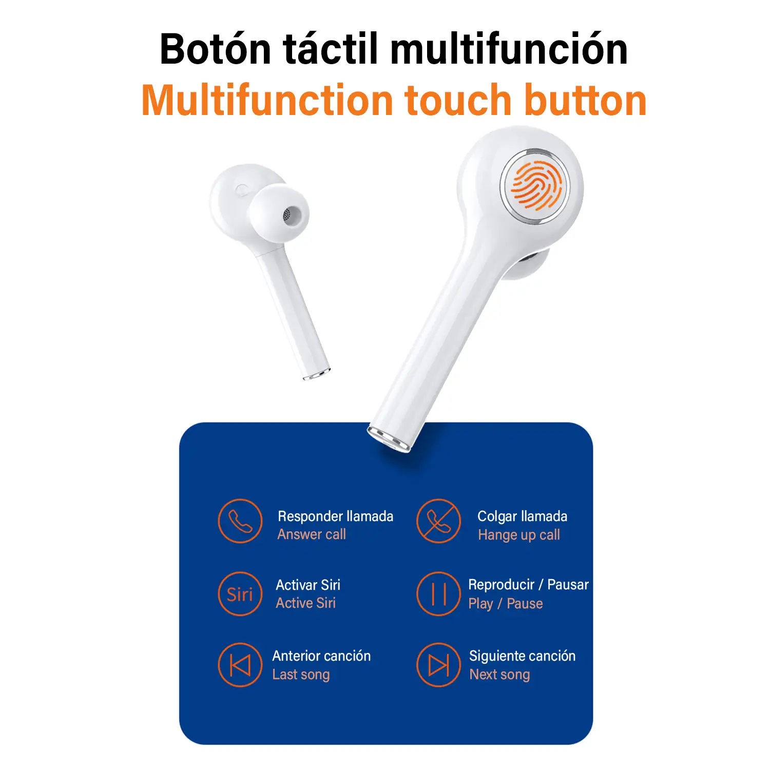 Auriculares TWS TW13 Bluetooth 5.0, táctiles. Base de carga con indicador de carga, 300mAh.