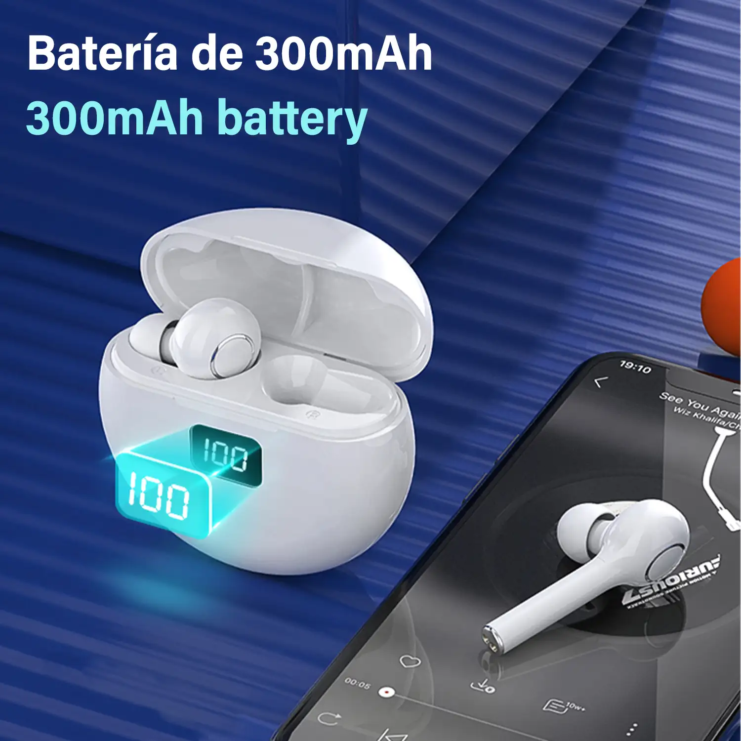 Auriculares TWS TW13 Bluetooth 5.0, táctiles. Base de carga con indicador de carga, 300mAh.