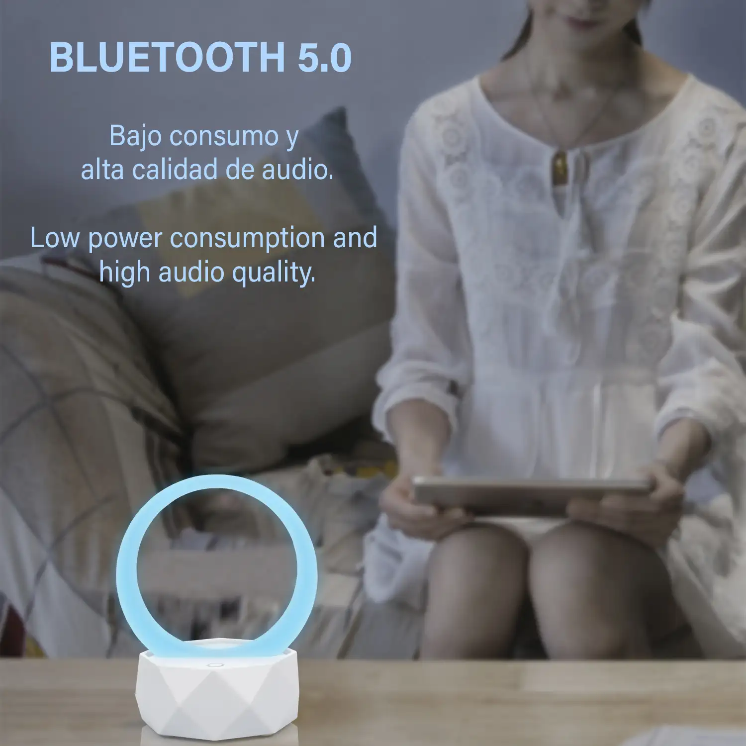 Altavoz Y1 Bluetooth 5.0, con aro de luz ambiente LED RGB.