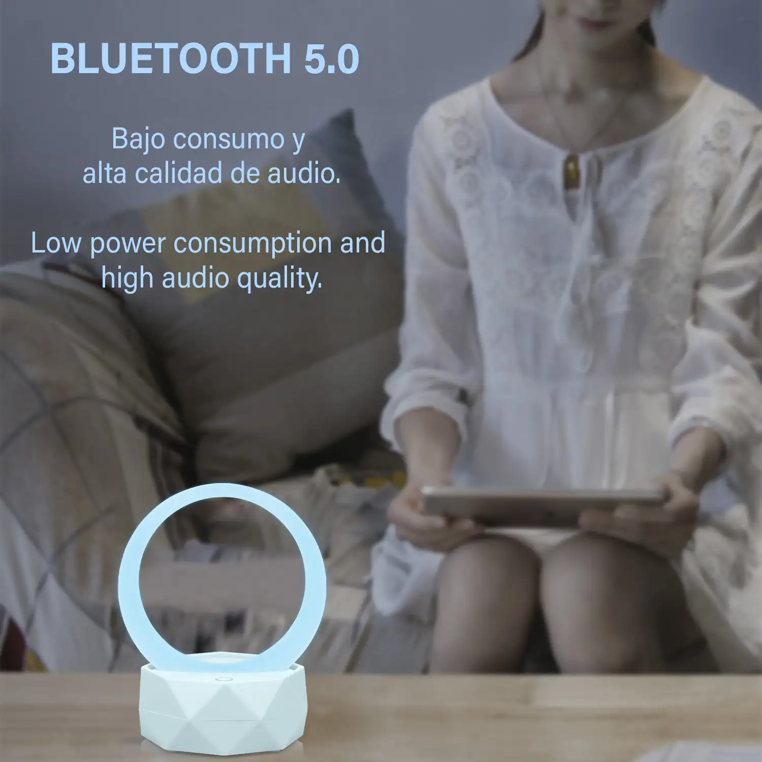 Altavoz Y1 Bluetooth 5.0, con aro de luz ambiente LED RGB.
