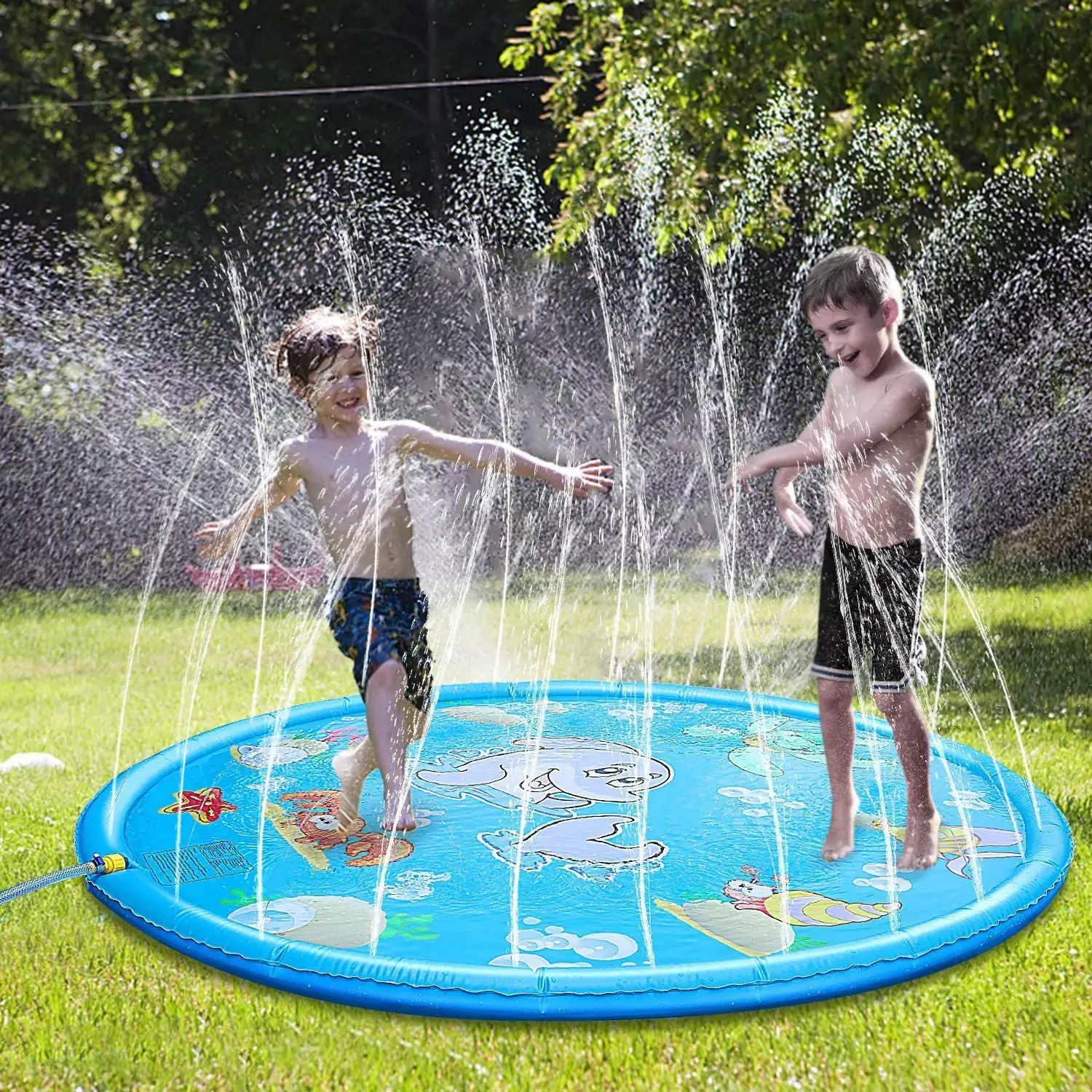 Splash Pad. Juguete inflable con aspersor de agua para jugar. 150cm de diámetro. Diseño animales acuáticos.