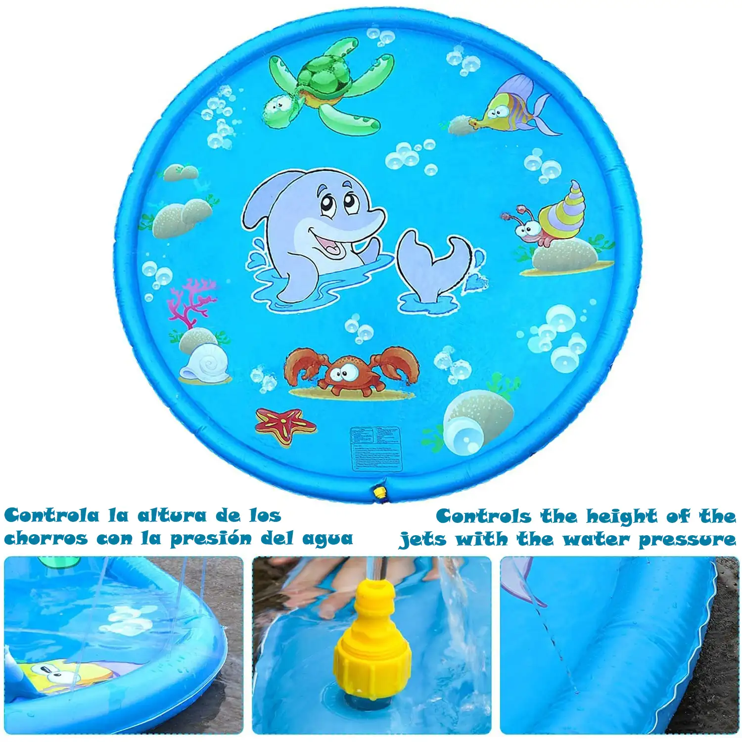Splash Pad. Juguete inflable con aspersor de agua para jugar. 150cm de diámetro. Diseño animales acuáticos.
