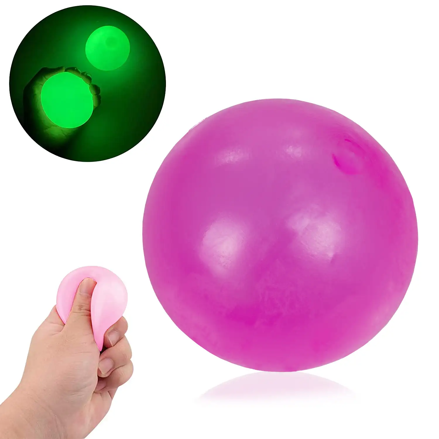 Bola de silicona antiestres de 5 5cm brilla en la oscuridad. Bola blanda para apretar y