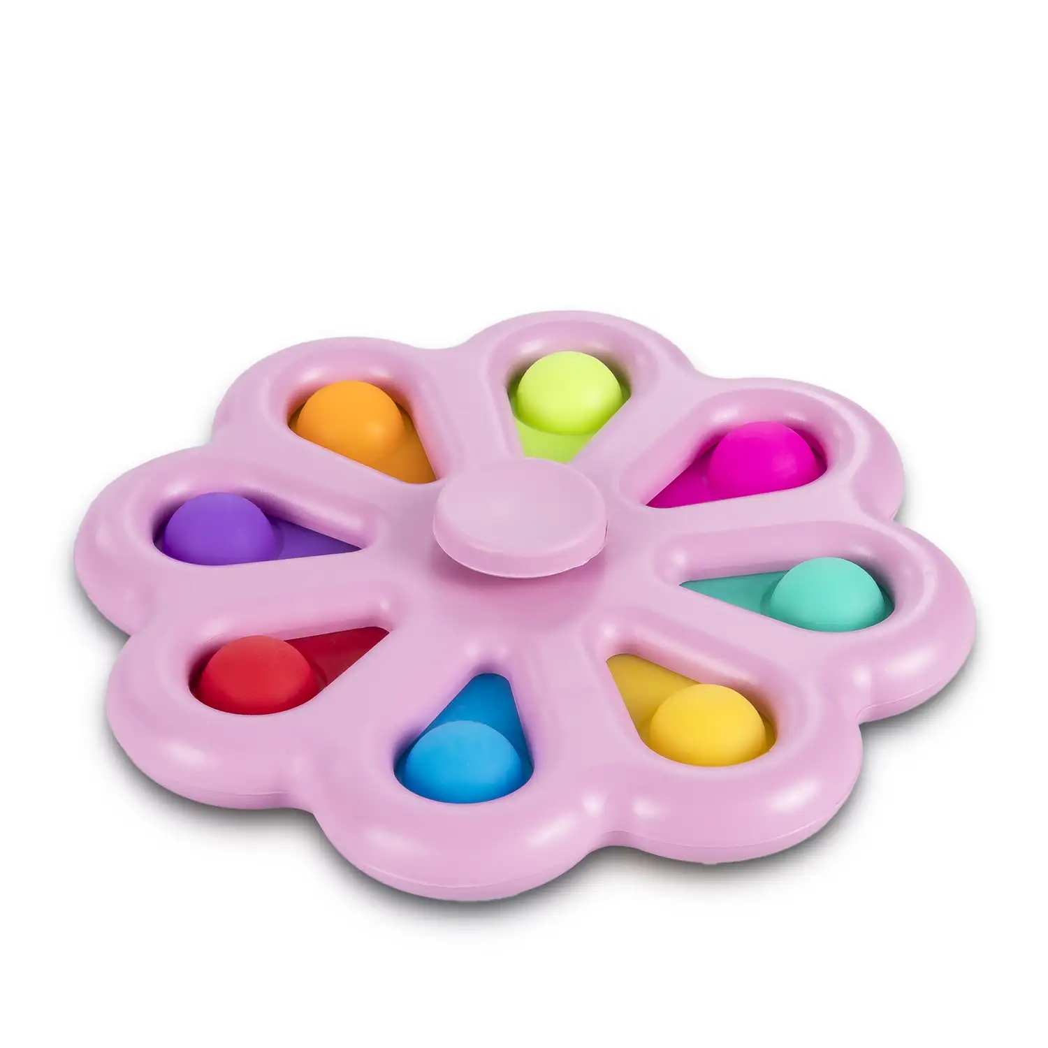 Exlusive Bubble Pop It y Spinner, juguete sensitivo desestresante, burbujas de silicona para apretar y pulsar. Diseño flor con pétalos interactivos y spinner central.