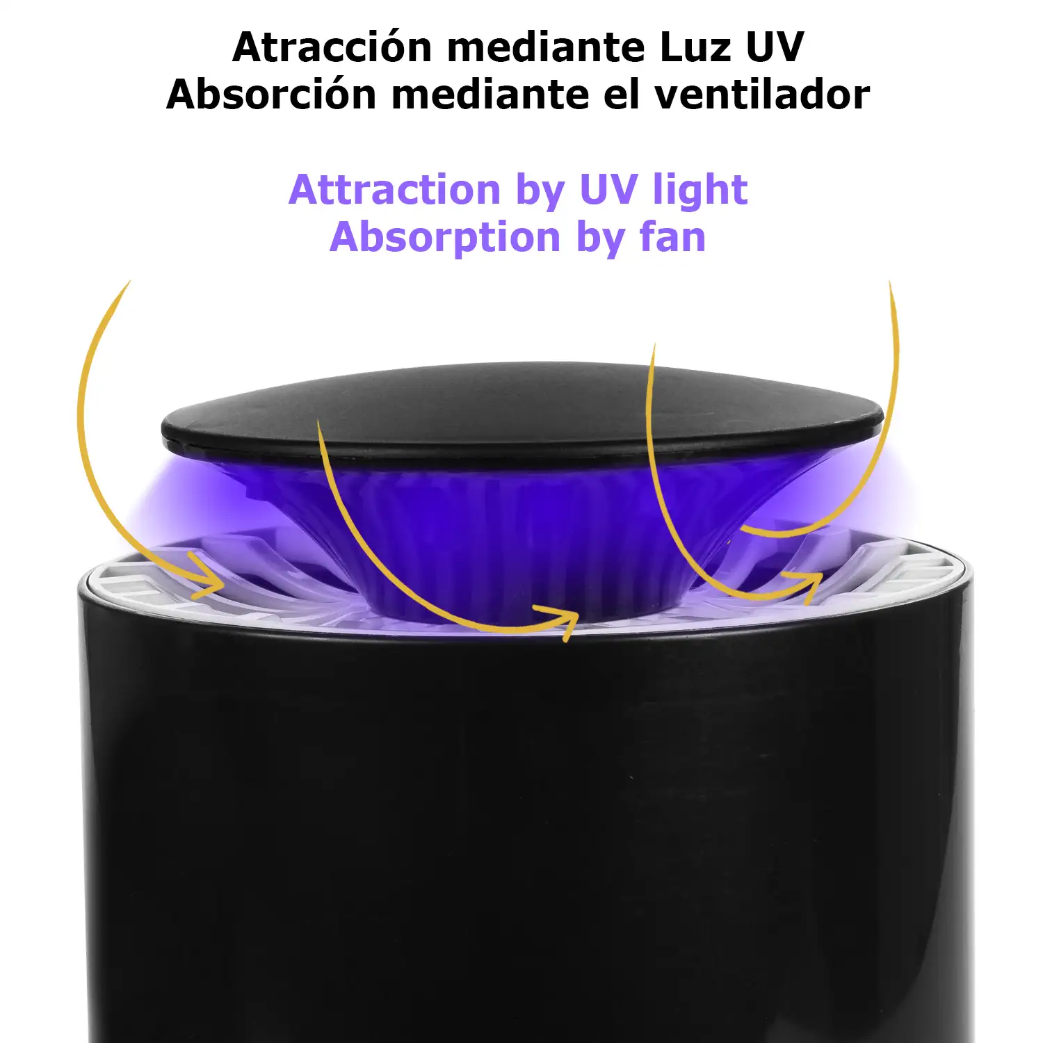 Atrapa mosquitos eléctrico con luz led, aspirador y depósito.