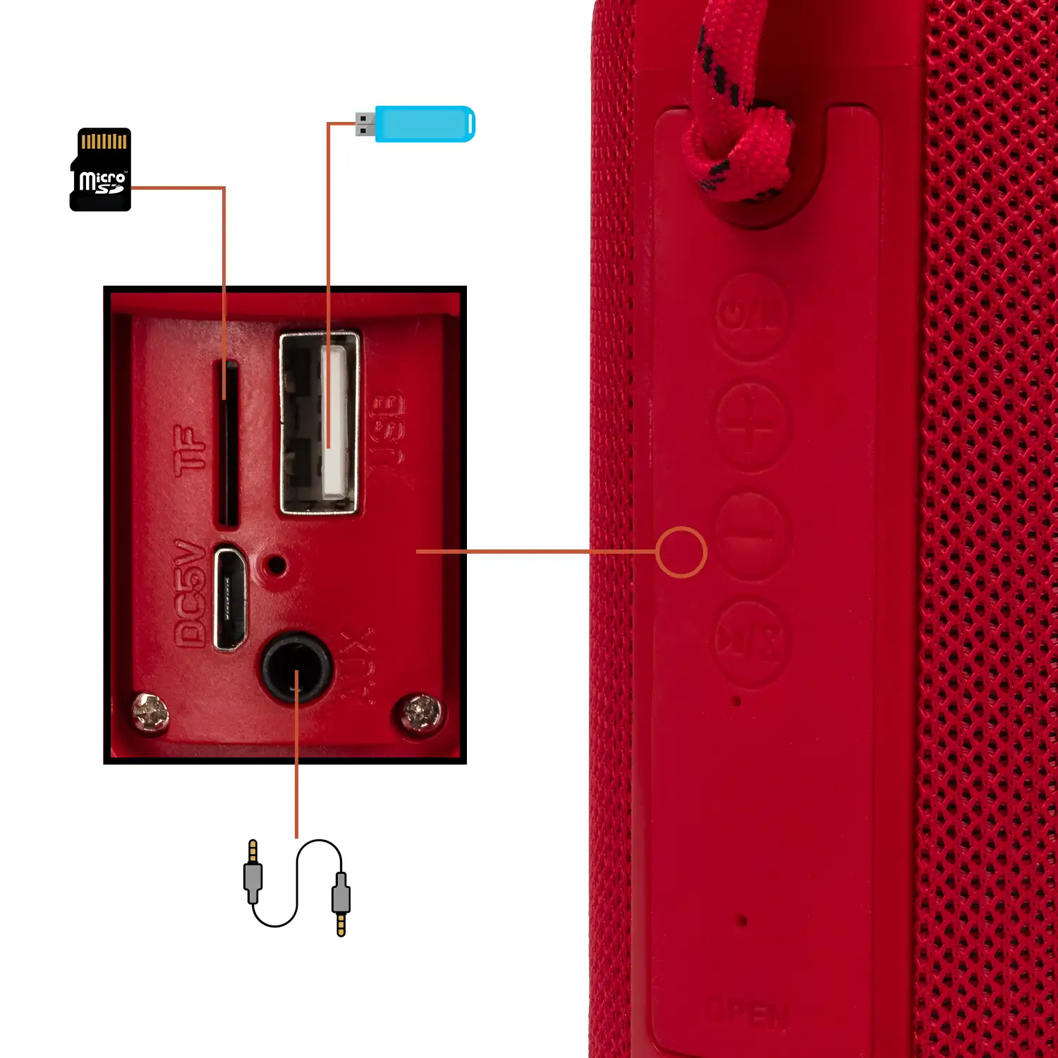 Altavoz A117 Bluetooth portátil. Lector USB, micro SD, radio FM y manos libres. Entrada auxiliar jack 3,5mm.