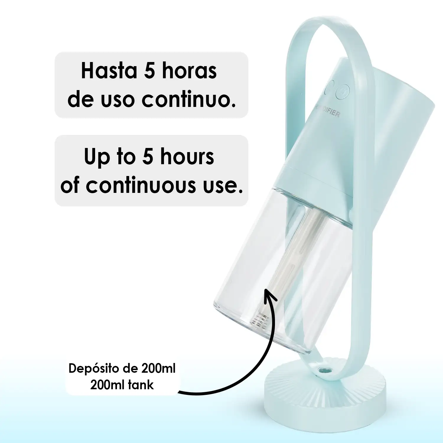 Humidificador multifunción de 200 ml con luces LED multicolor. Función esterilización, compatible con hidroalcohol.