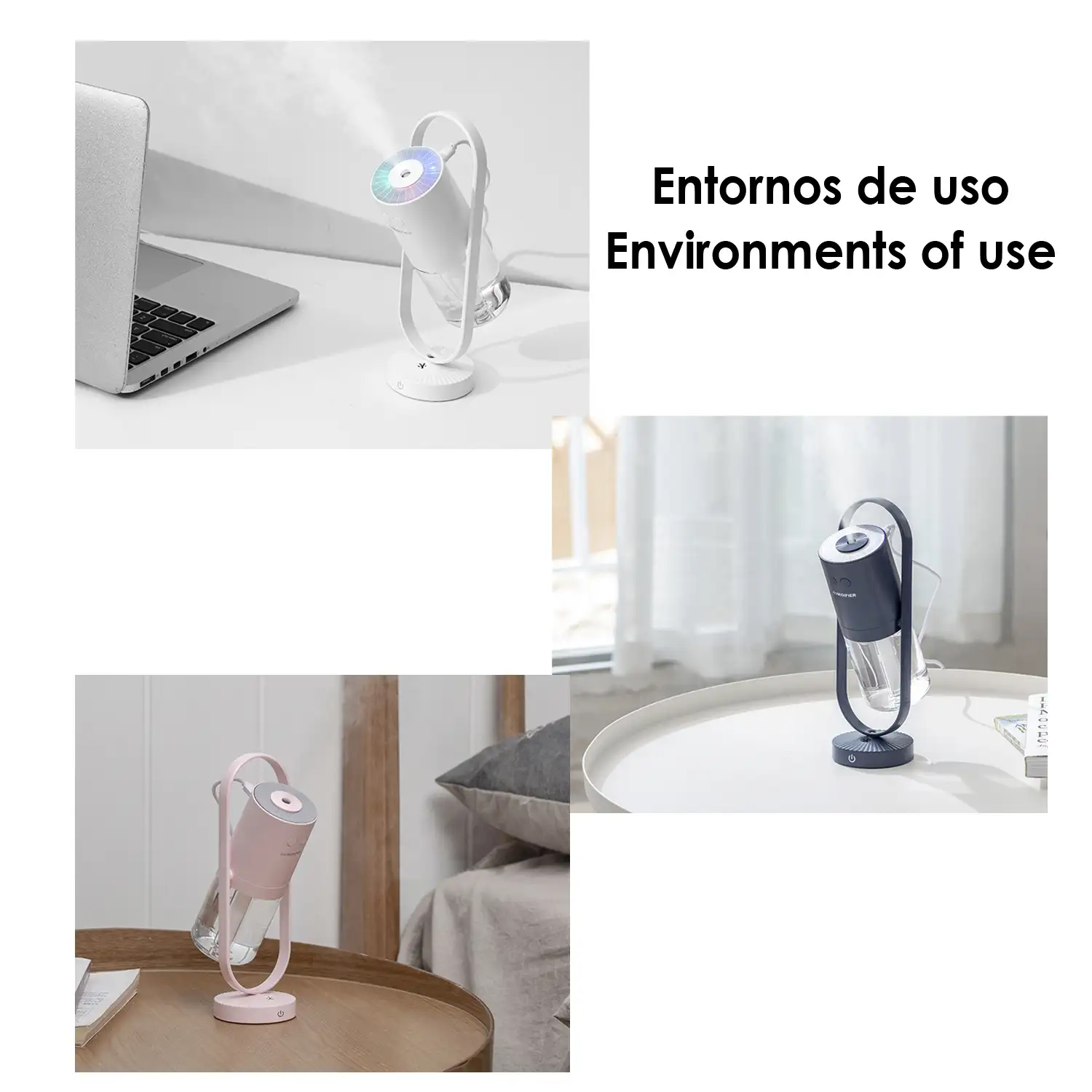 Humidificador multifunción de 200 ml con luces LED multicolor. Función esterilización, compatible con hidroalcohol.