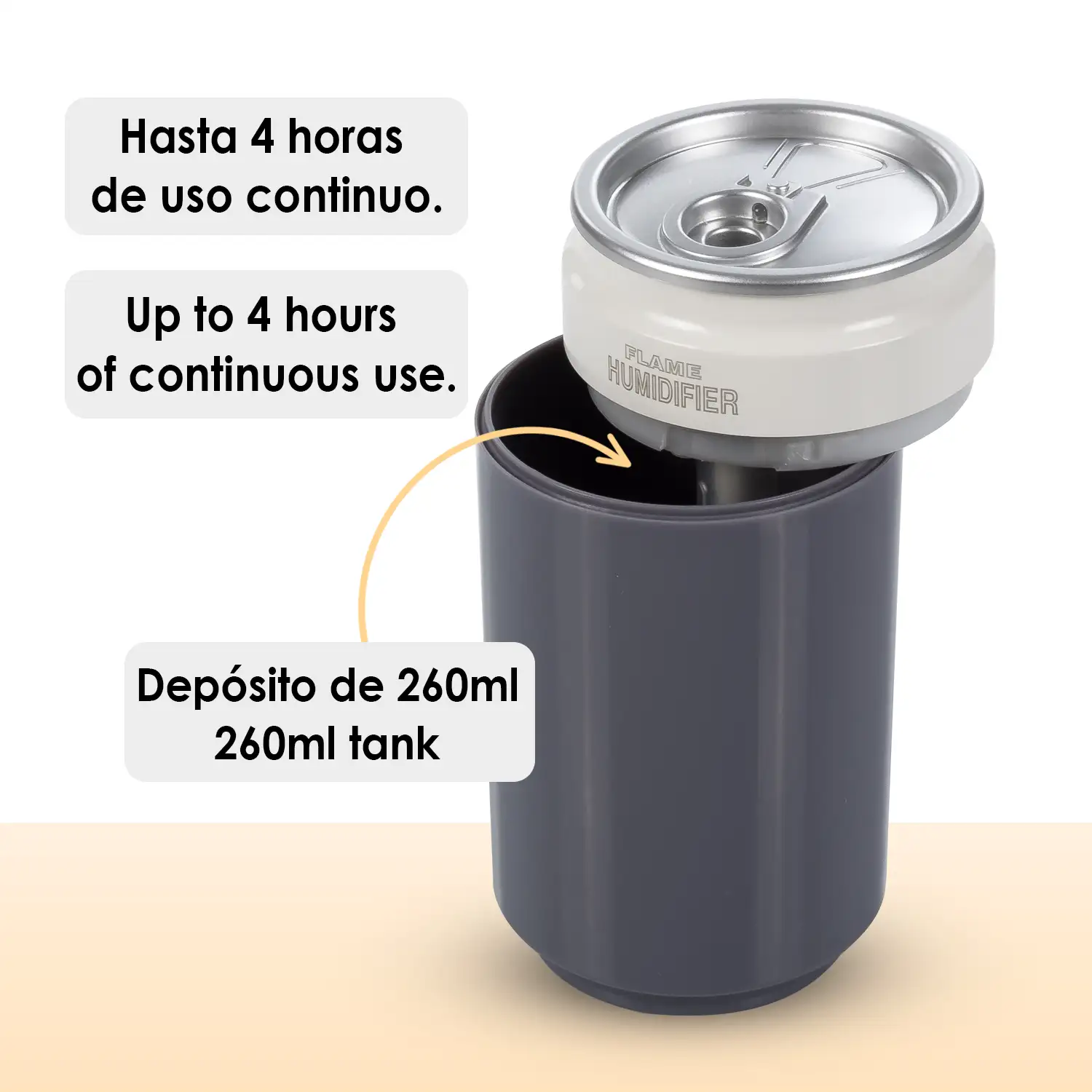 Humidificador multifunción de 260 ml, forma lata de refresco. Función esterilización, compatible con hidroalcohol.