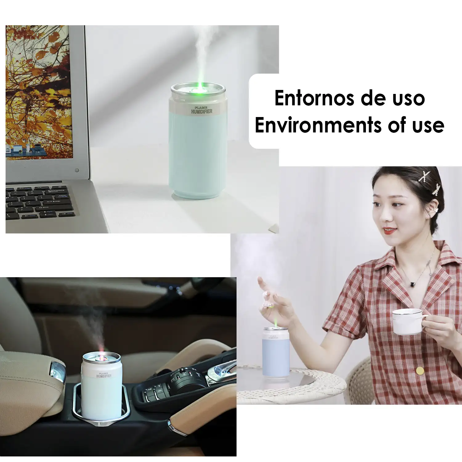 Humidificador multifunción de 260 ml, forma lata de refresco. Función esterilización, compatible con hidroalcohol.