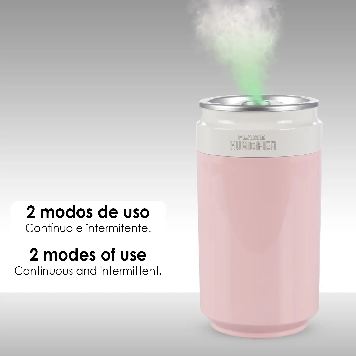 Humidificador multifunción de 260 ml, forma lata de refresco. Función esterilización, compatible con hidroalcohol.