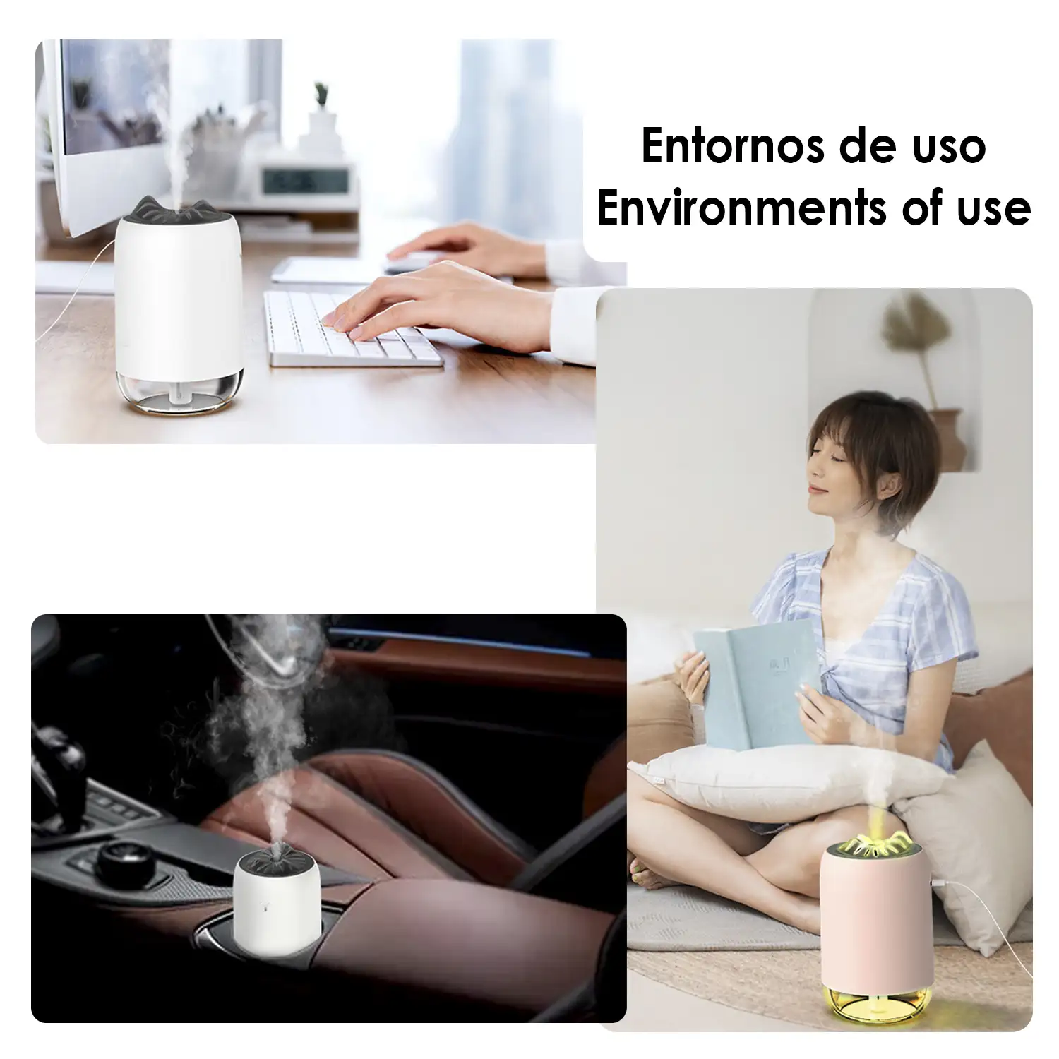 Mini humidificador de 260 ml con luz led ambiental. Función esterilización, compatible con hidroalcohol.