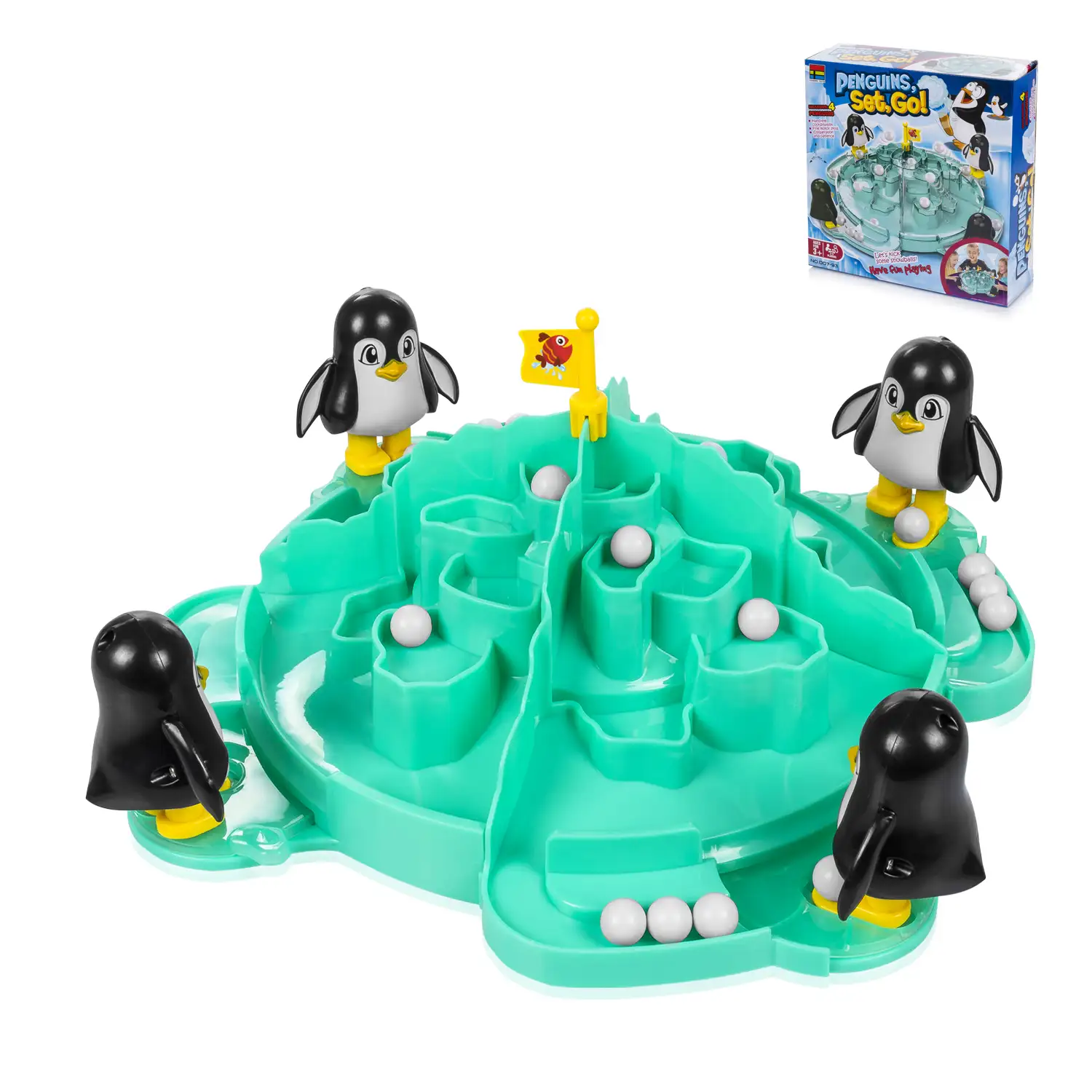 Pingüinos Lanza Bolas de Nieve. Juego de mesa de habilidad para 2 a 4 jugadores.