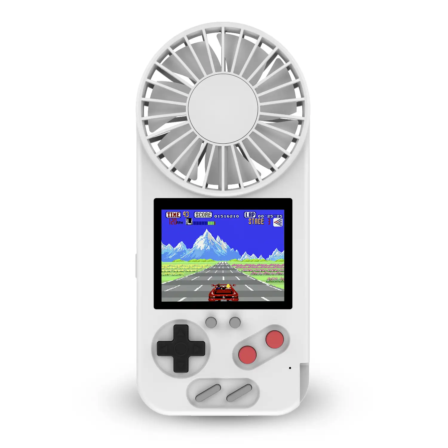 Consola portátil D-5 con 500 juegos y ventilador incorporado. Pantalla a color de 2,4 pulgadas.